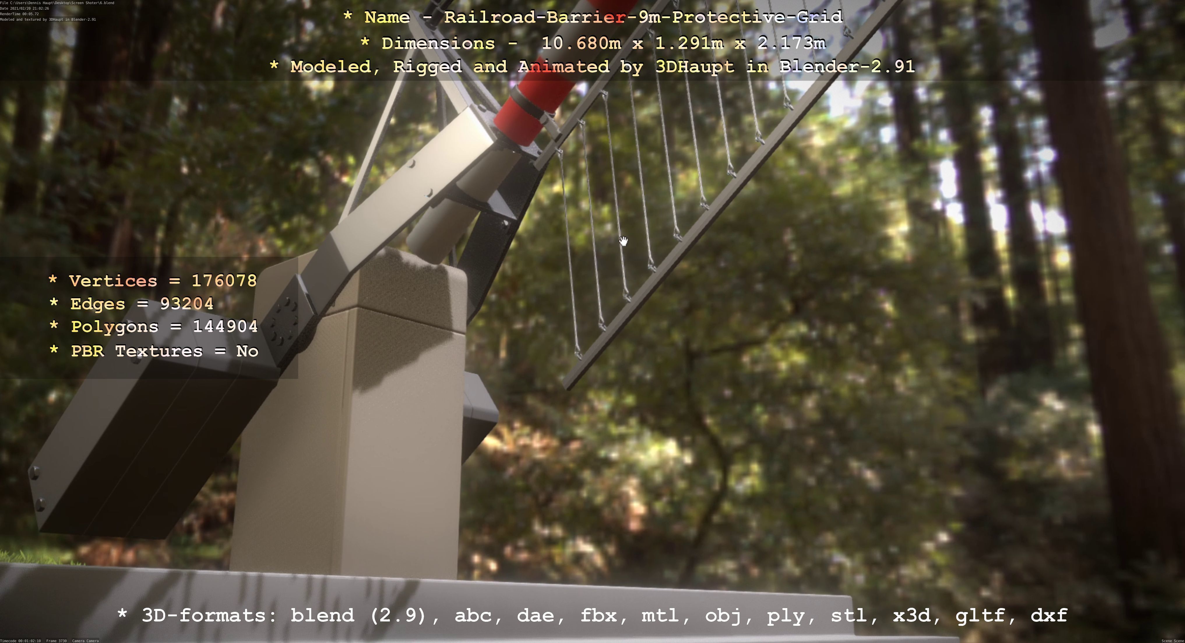 Railroad Barrier 9m with Protective Grid High and Low-Poly 3D Model Collection_32