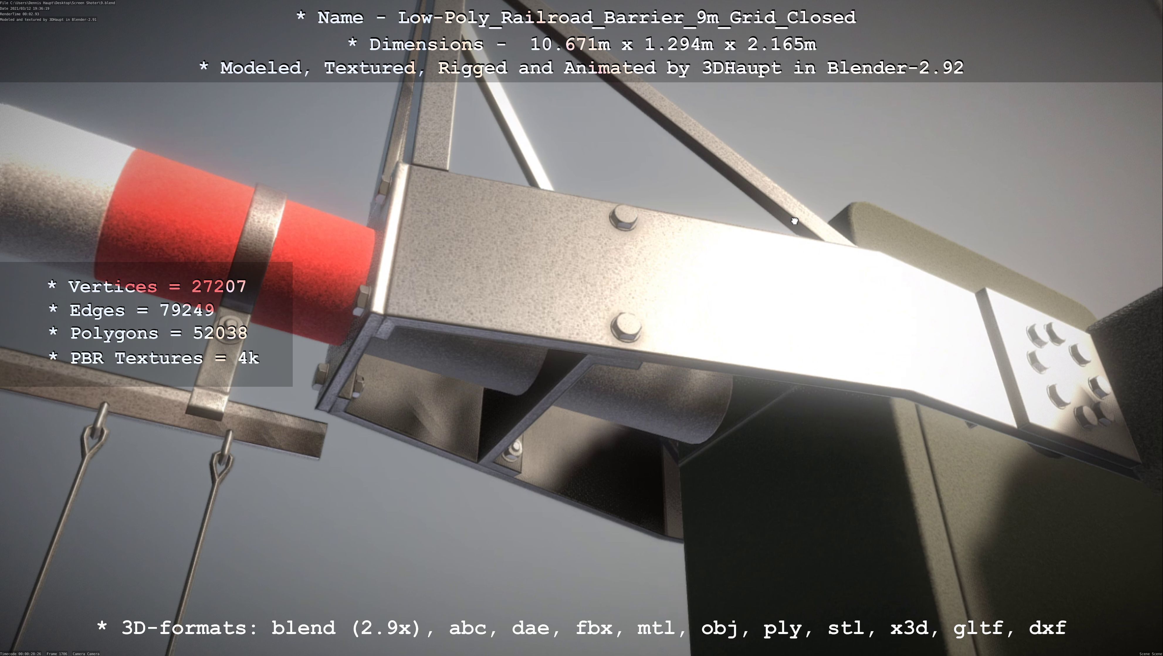 Railroad Barrier 9m with Protective Grid High and Low-Poly 3D Model Collection_15