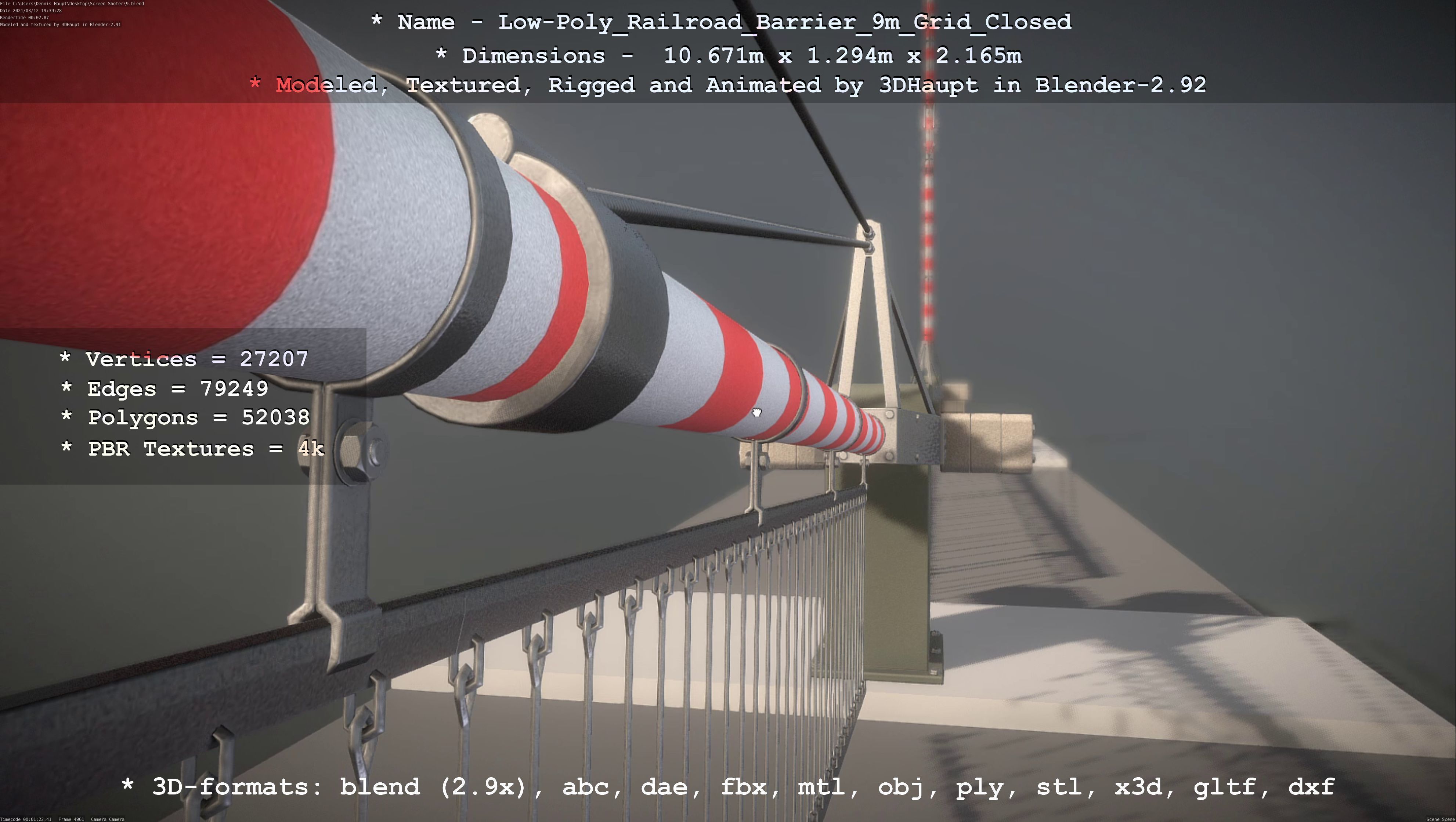 Railroad Barrier 9m with Protective Grid High and Low-Poly 3D Model Collection_28