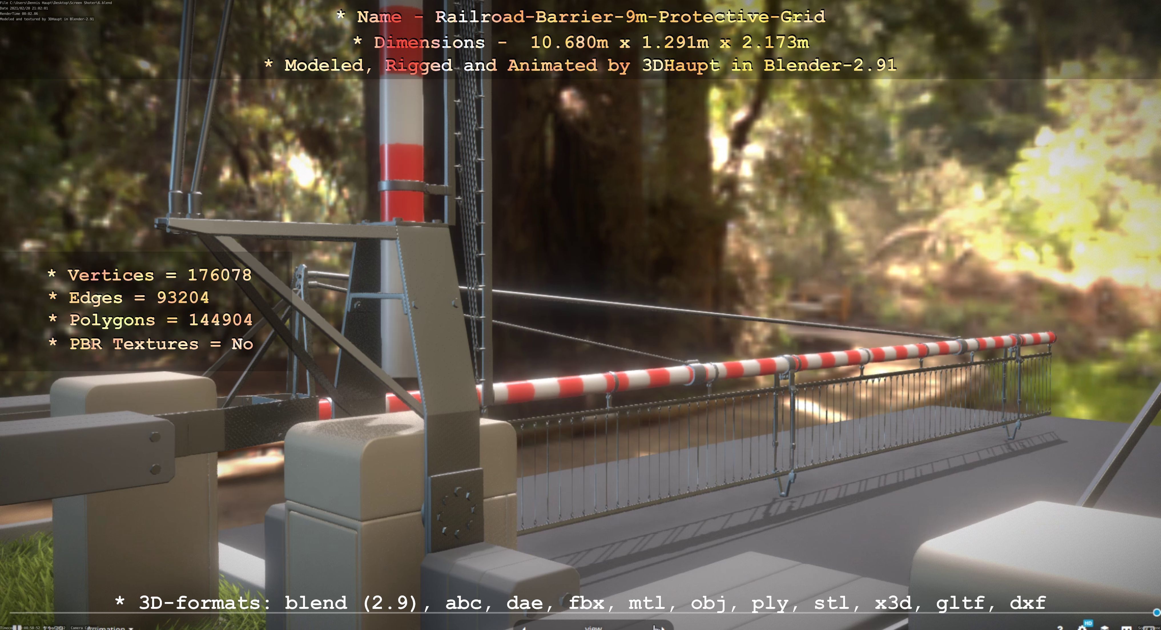 Railroad Barrier 9m with Protective Grid High and Low-Poly 3D Model Collection_52