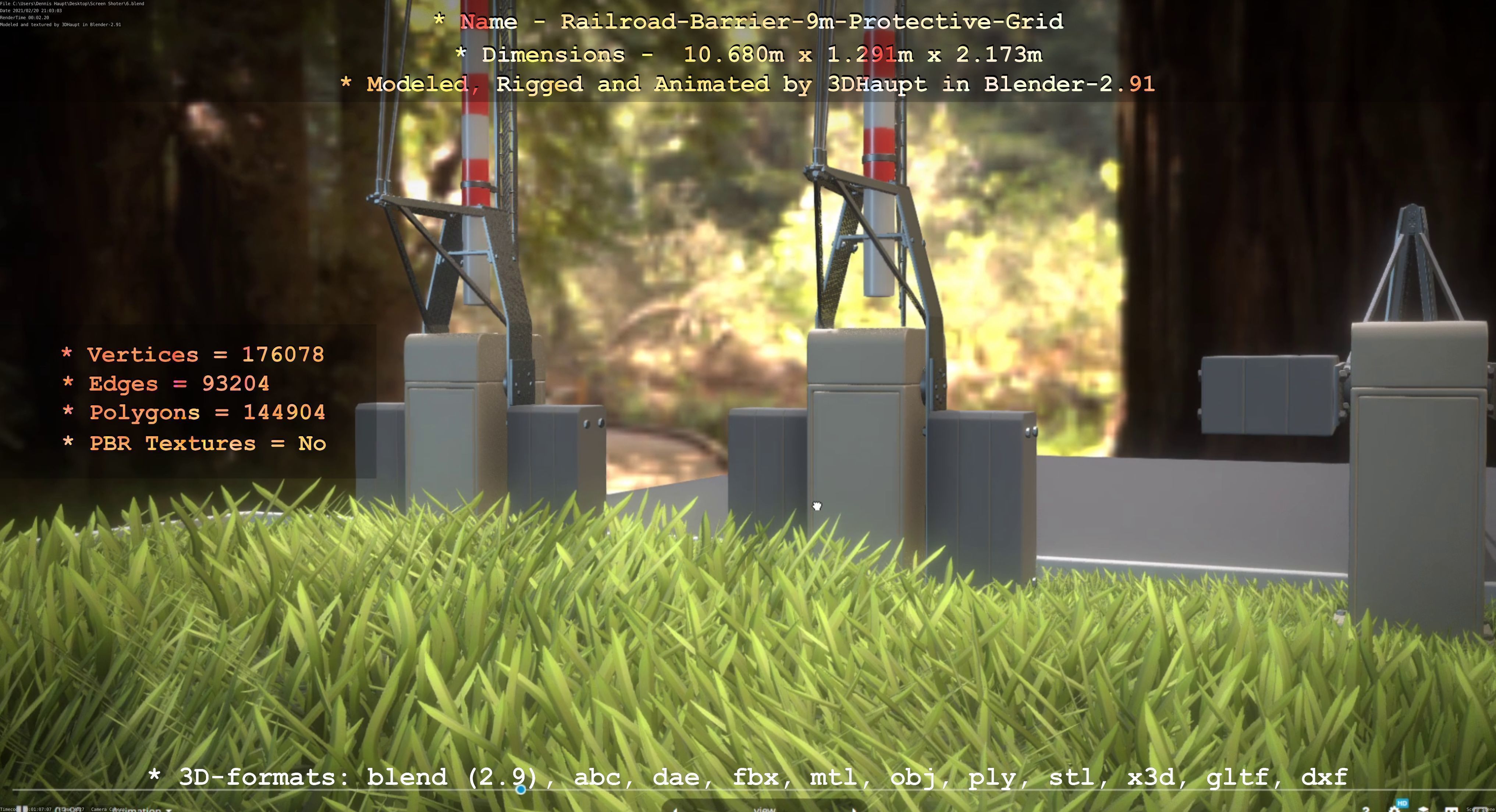 Railroad Barrier 9m with Protective Grid High and Low-Poly 3D Model Collection_39