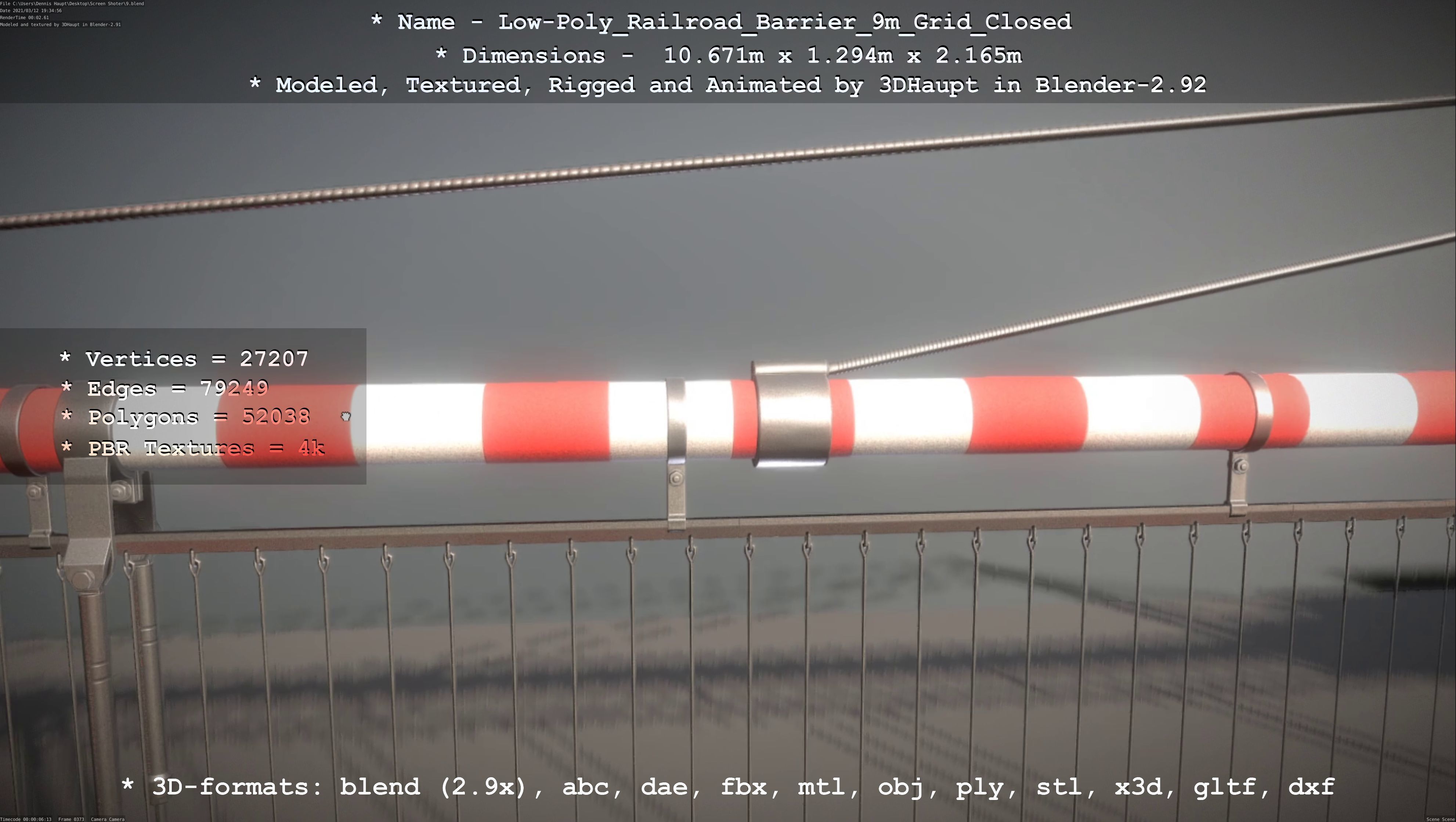 Railroad Barrier 9m with Protective Grid High and Low-Poly 3D Model Collection_10