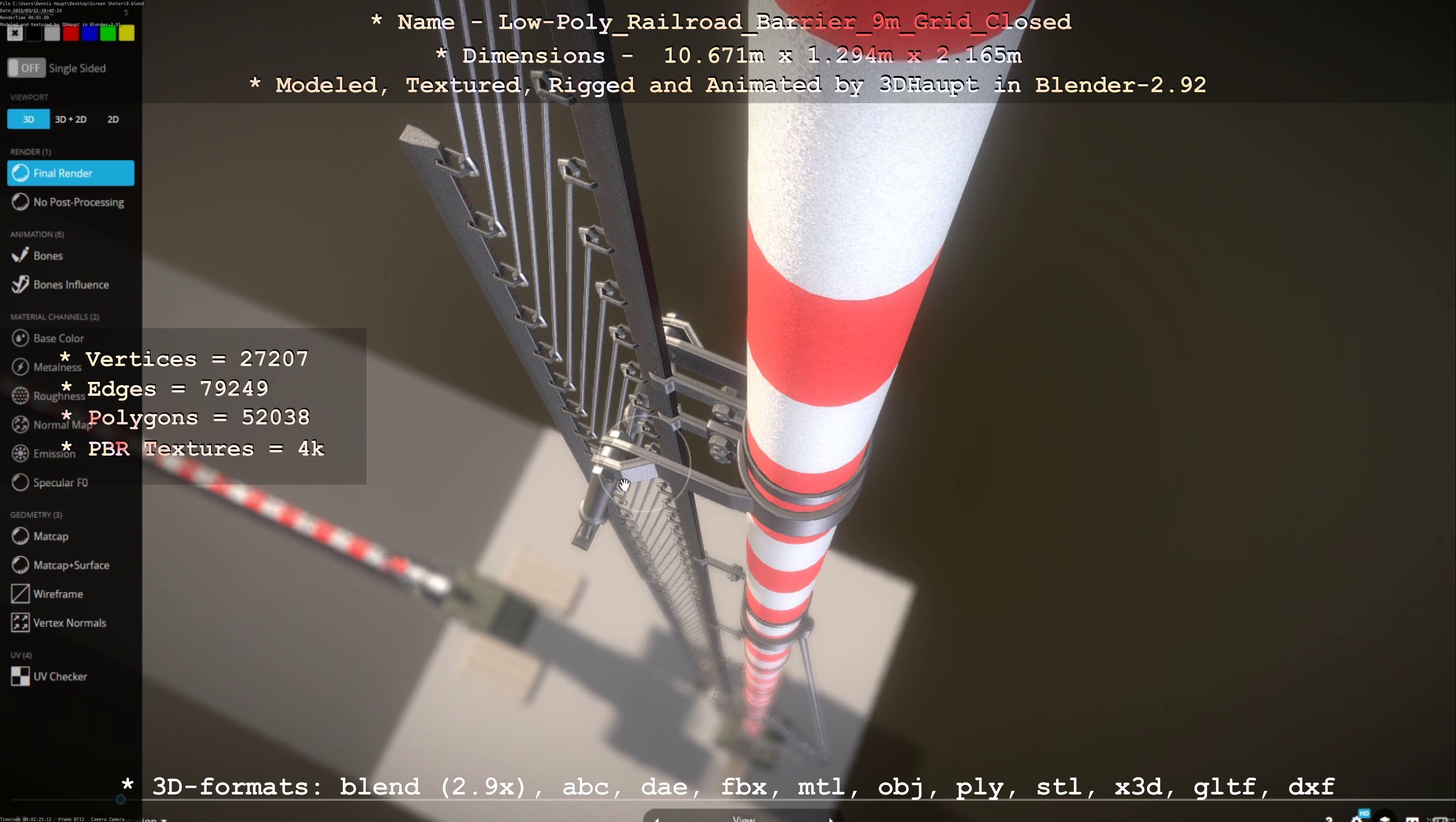 Railroad Barrier 9m with Protective Grid High and Low-Poly 3D Model Collection_11