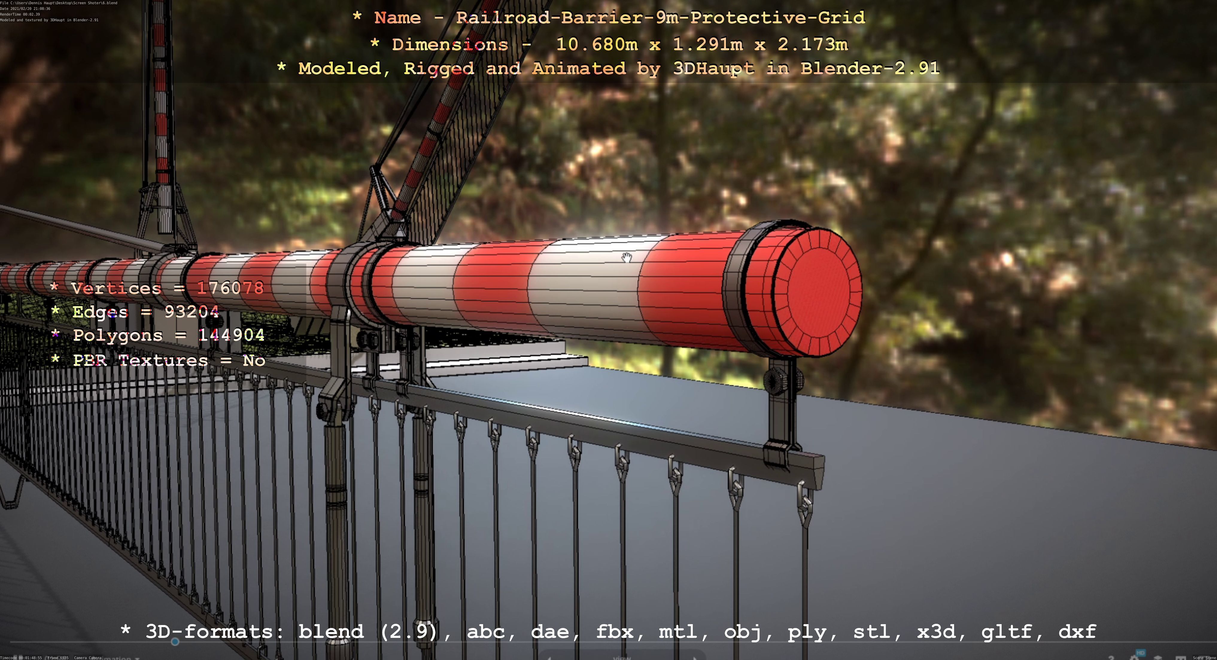 Railroad Barrier 9m with Protective Grid High and Low-Poly 3D Model Collection_56