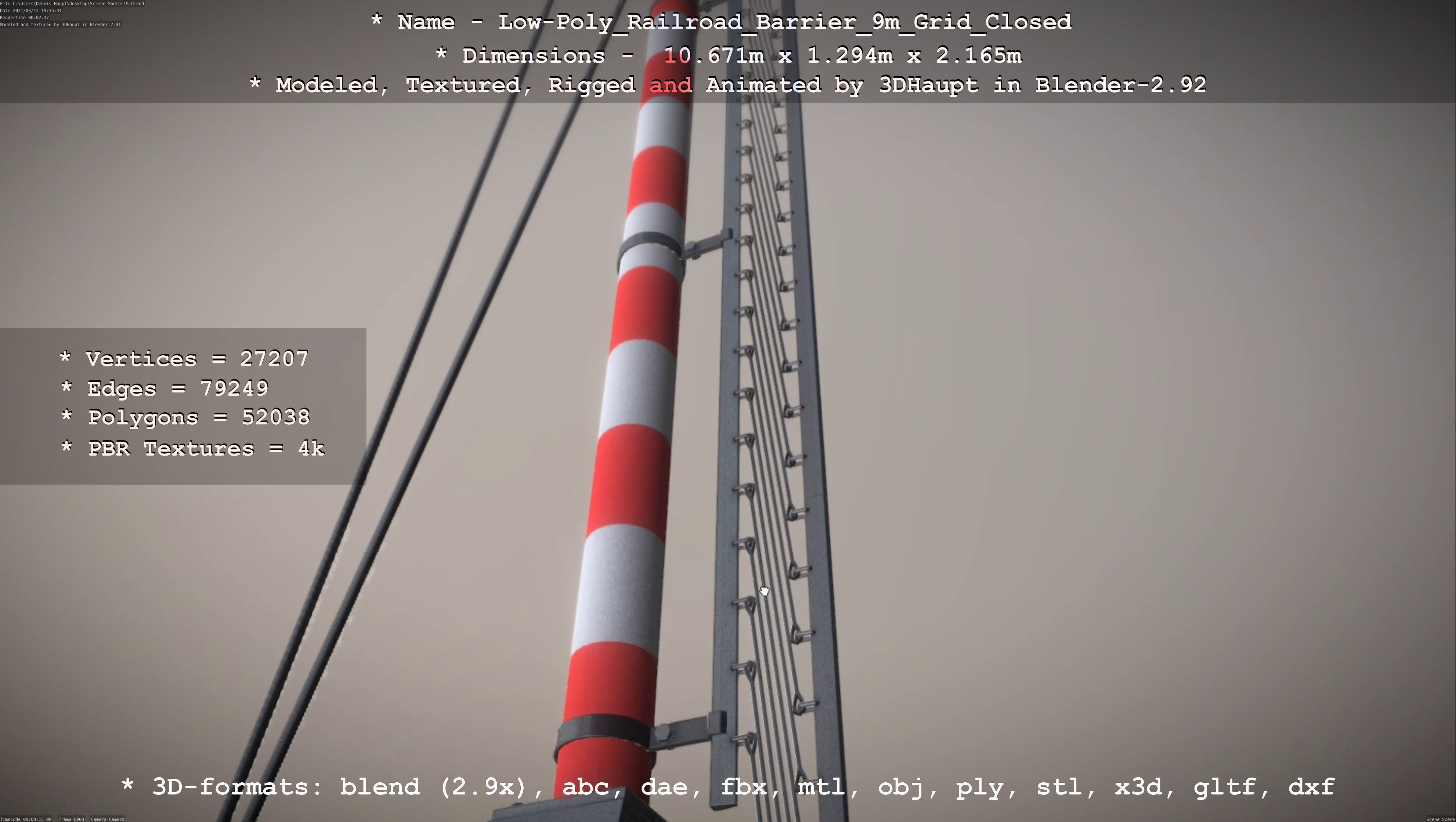 Railroad Barrier 9m with Protective Grid High and Low-Poly 3D Model Collection_24