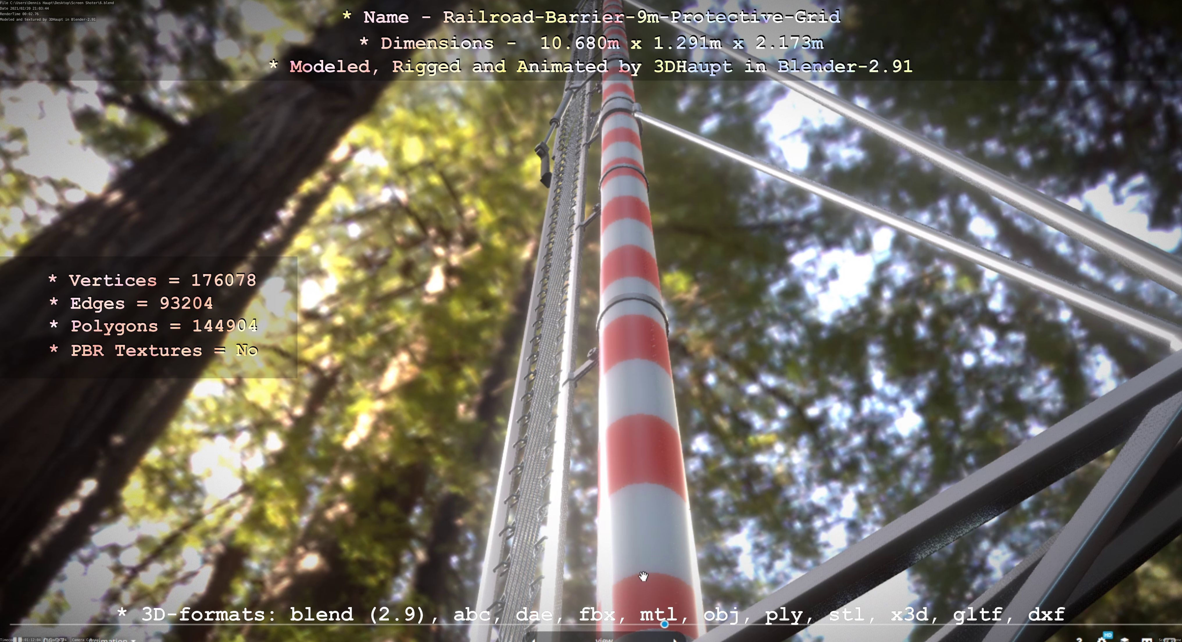 Railroad Barrier 9m with Protective Grid High and Low-Poly 3D Model Collection_57