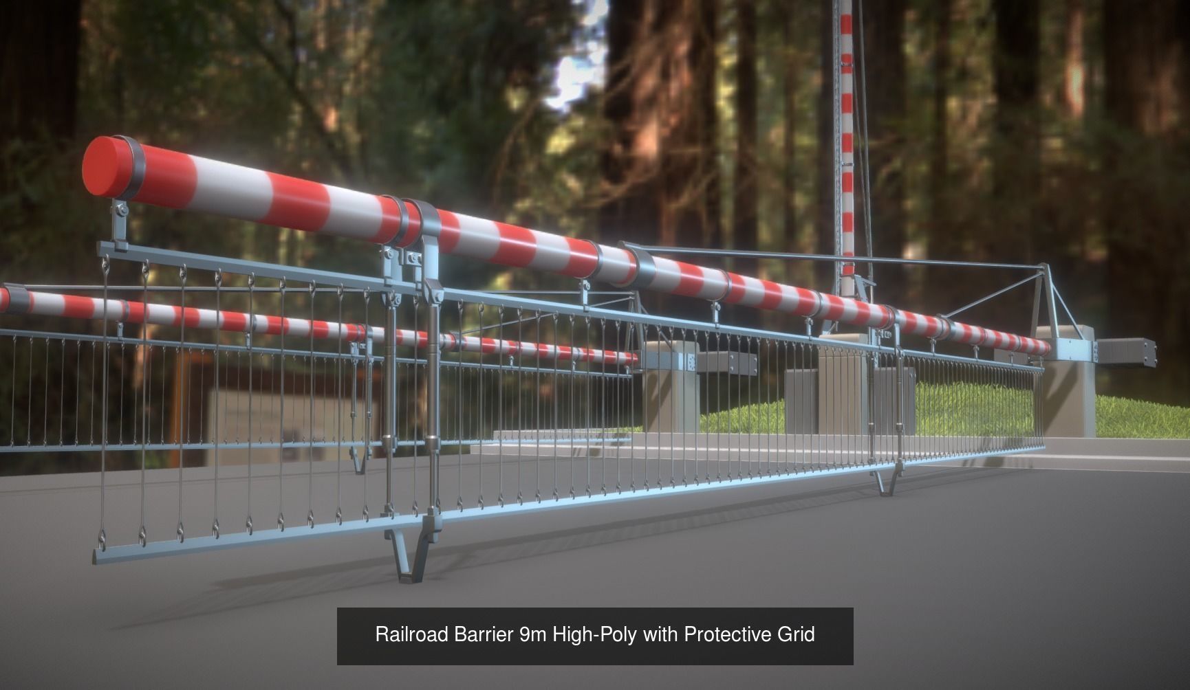 Railroad Barrier 9m with Protective Grid High and Low-Poly 3D Model Collection_3