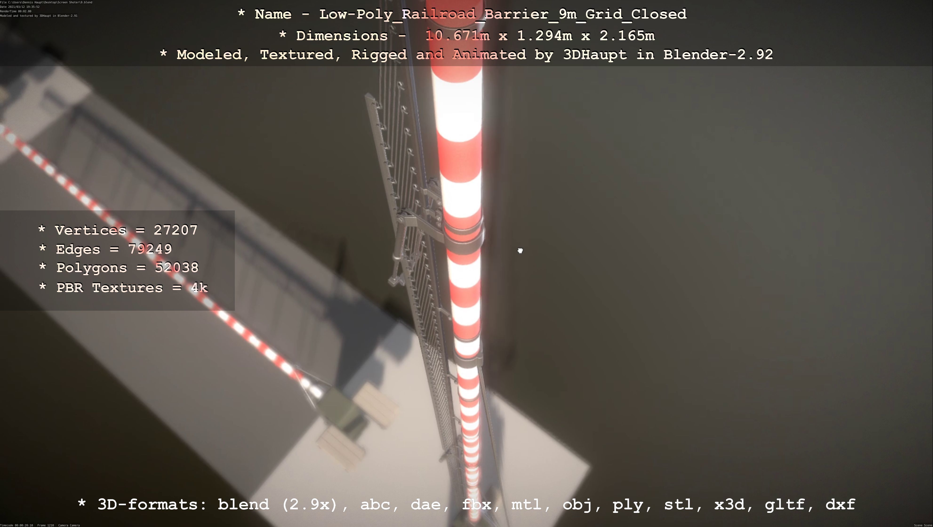 Railroad Barrier 9m with Protective Grid High and Low-Poly 3D Model Collection_17