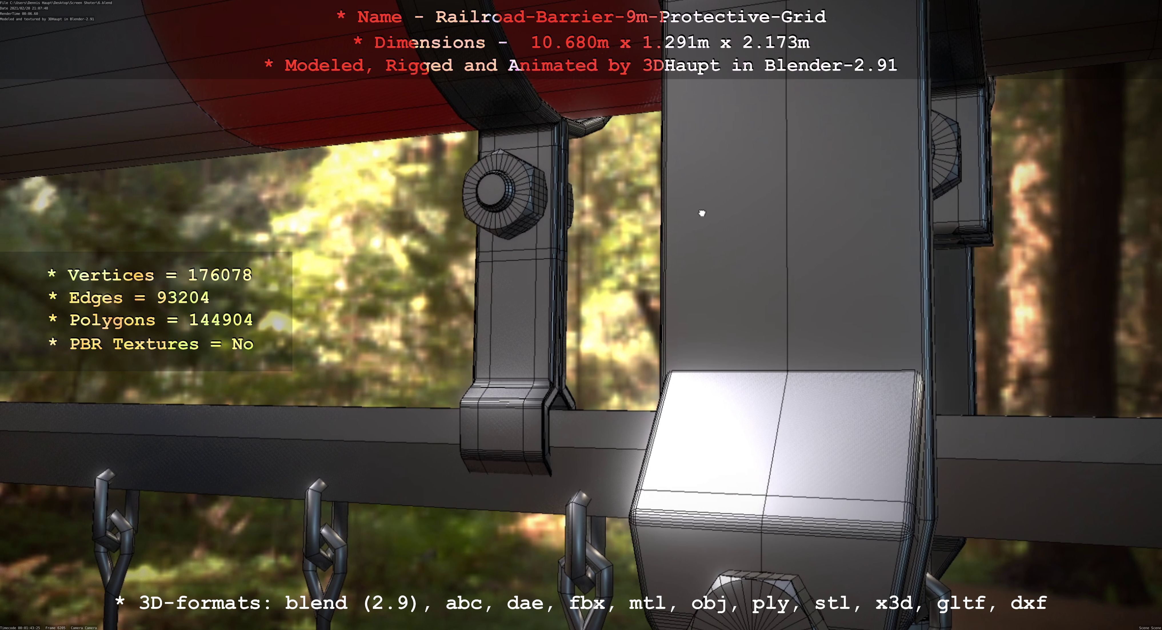 Railroad Barrier 9m with Protective Grid High and Low-Poly 3D Model Collection_47