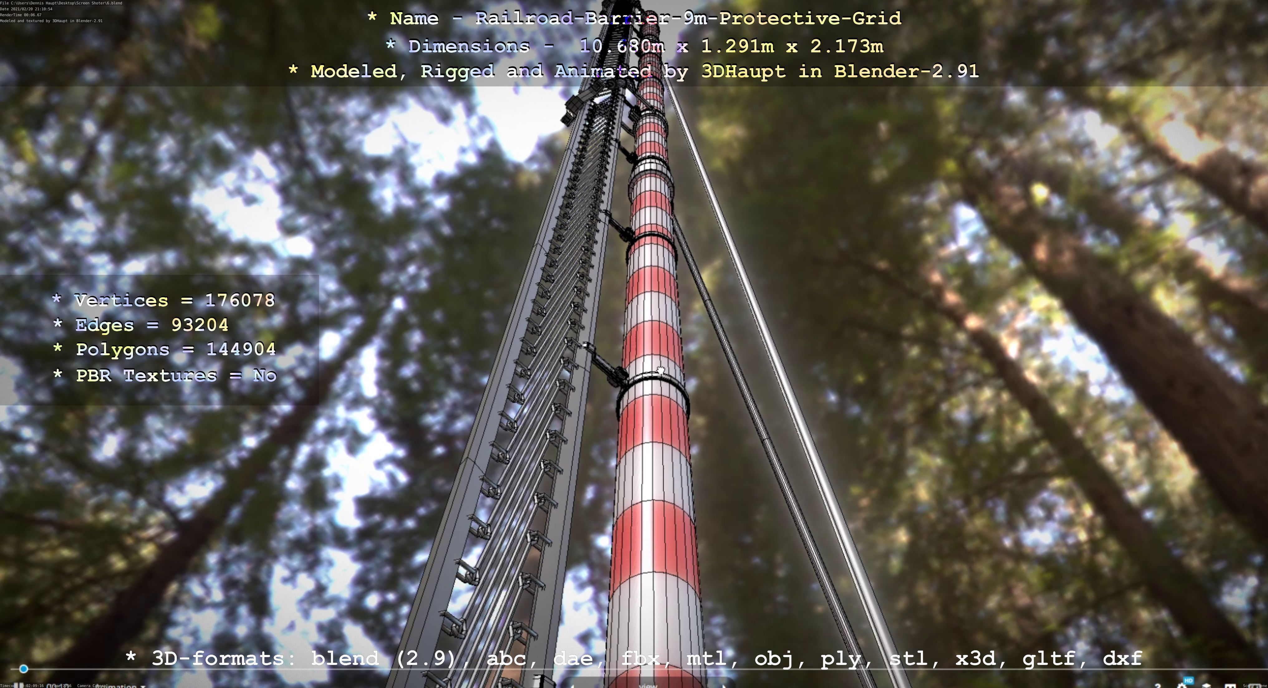 Railroad Barrier 9m with Protective Grid High and Low-Poly 3D Model Collection_51