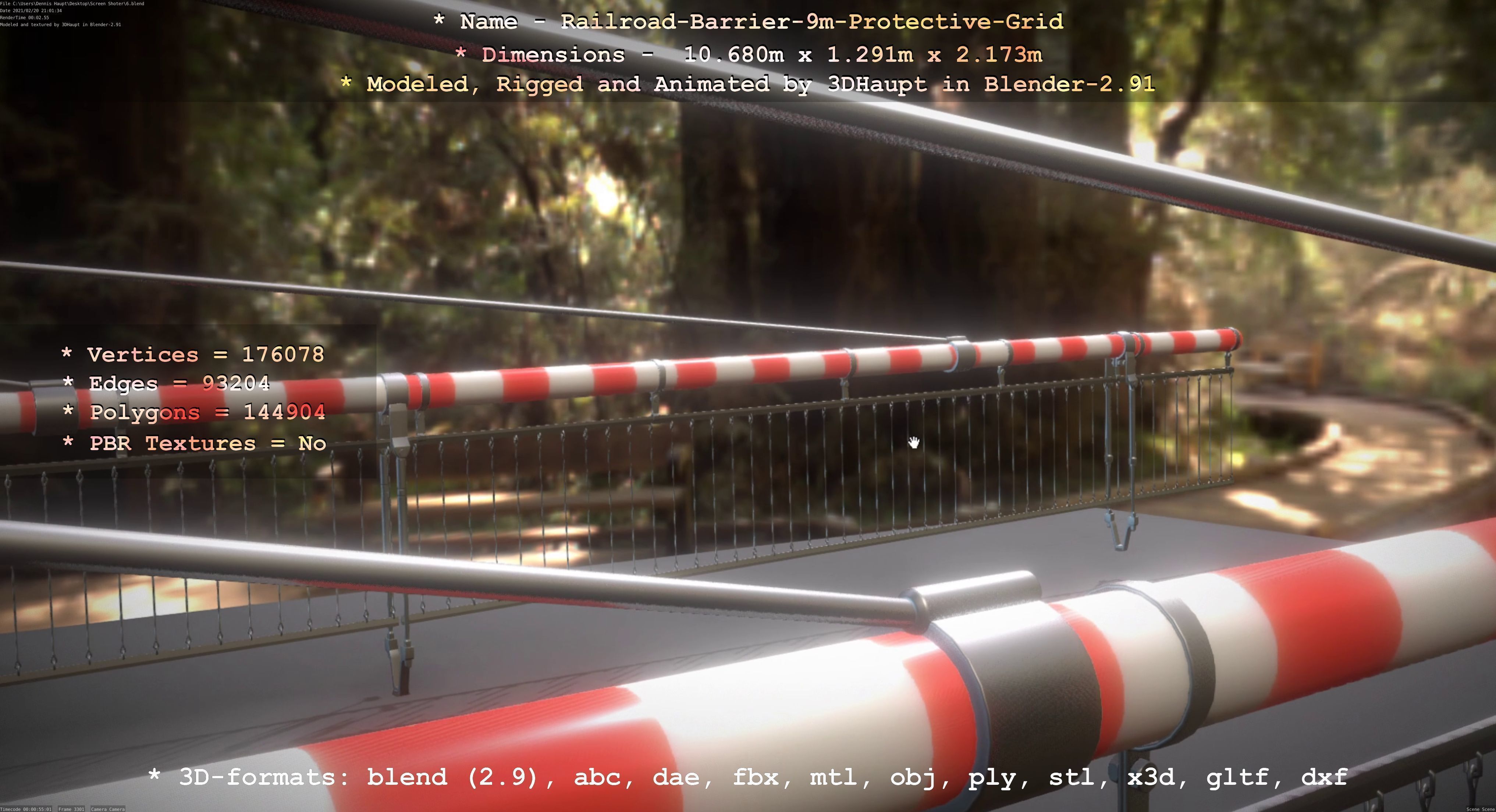 Railroad Barrier 9m with Protective Grid High and Low-Poly 3D Model Collection_50