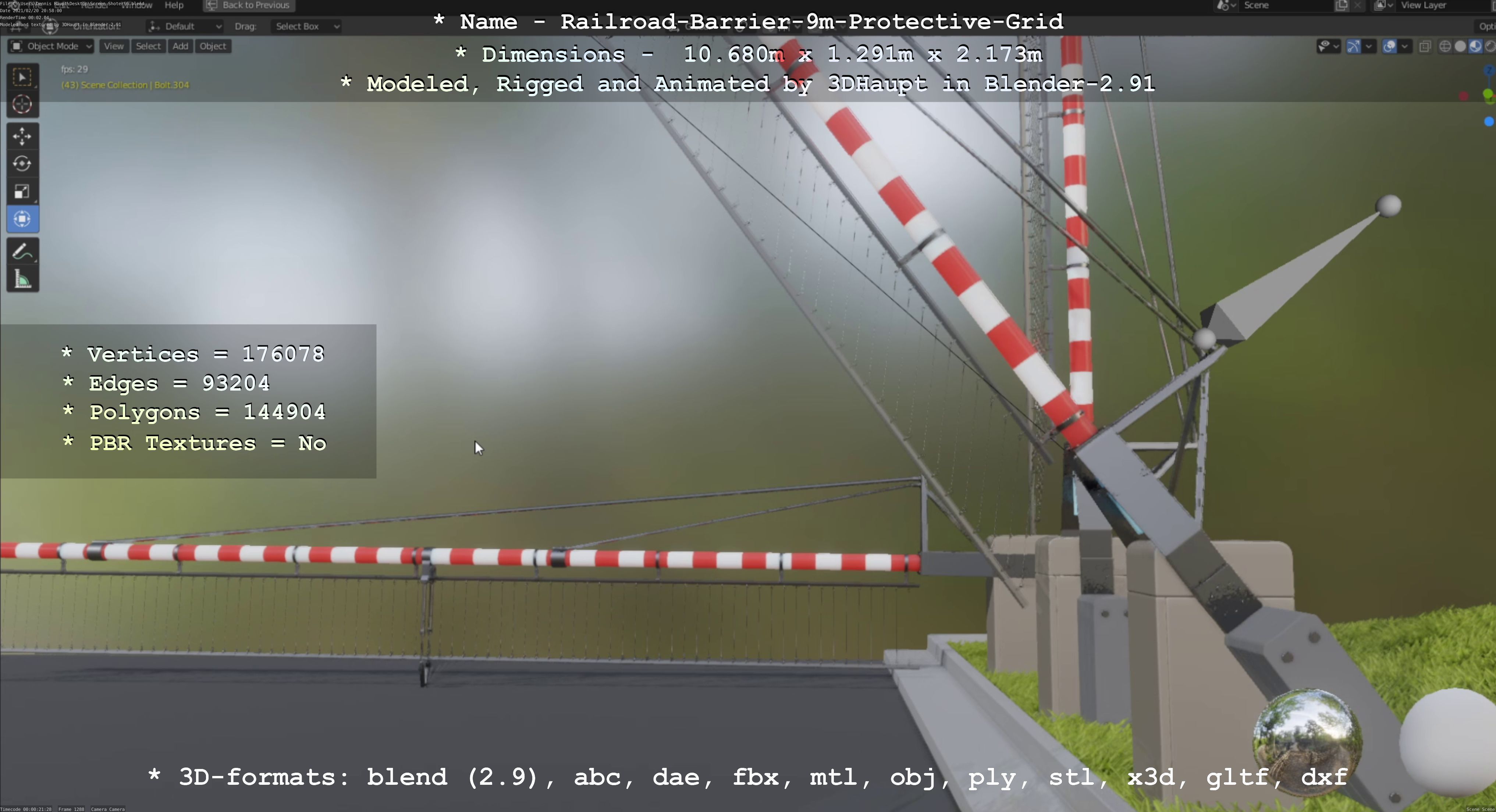 Railroad Barrier 9m with Protective Grid High and Low-Poly 3D Model Collection_34