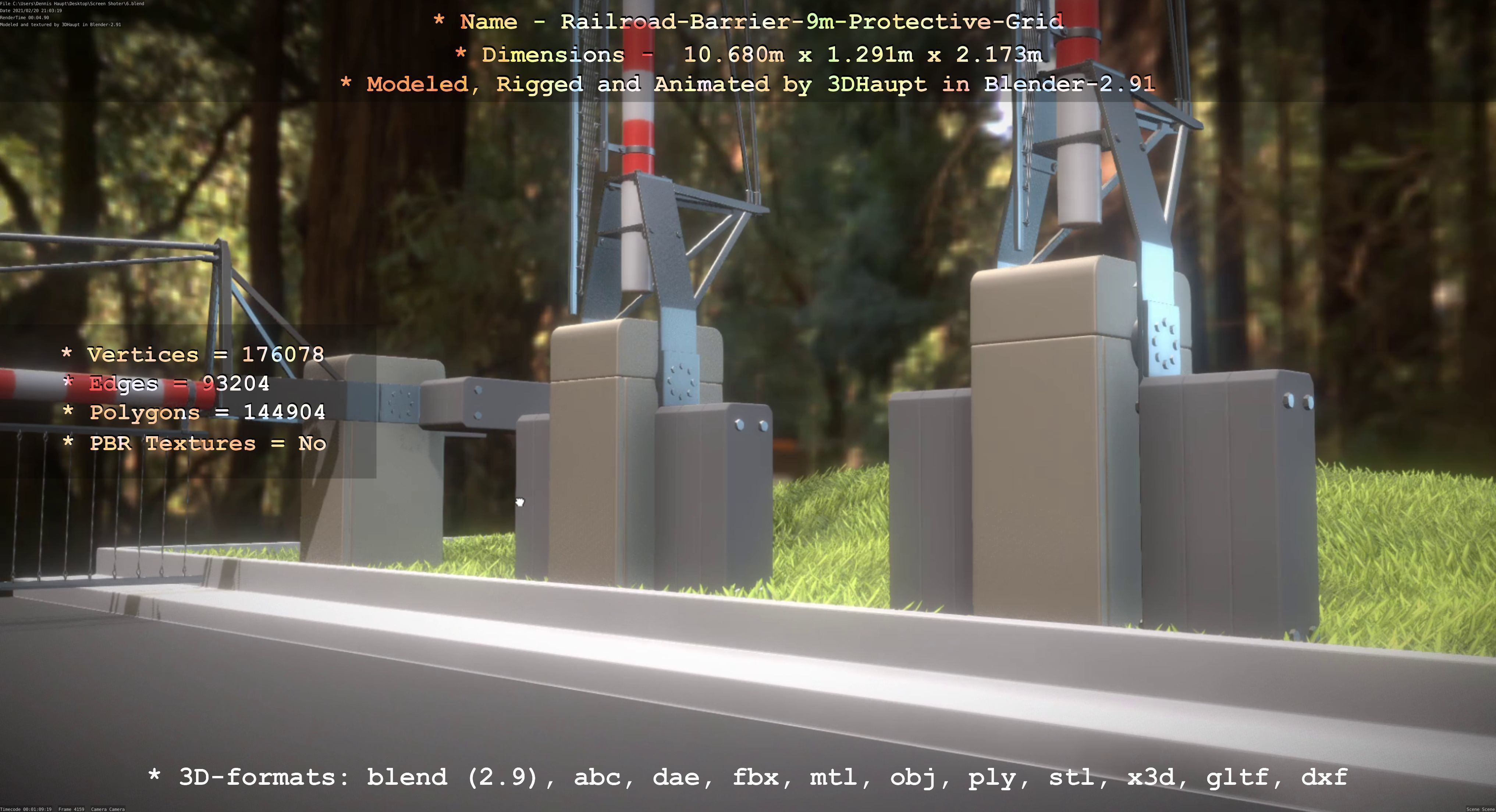 Railroad Barrier 9m with Protective Grid High and Low-Poly 3D Model Collection_46