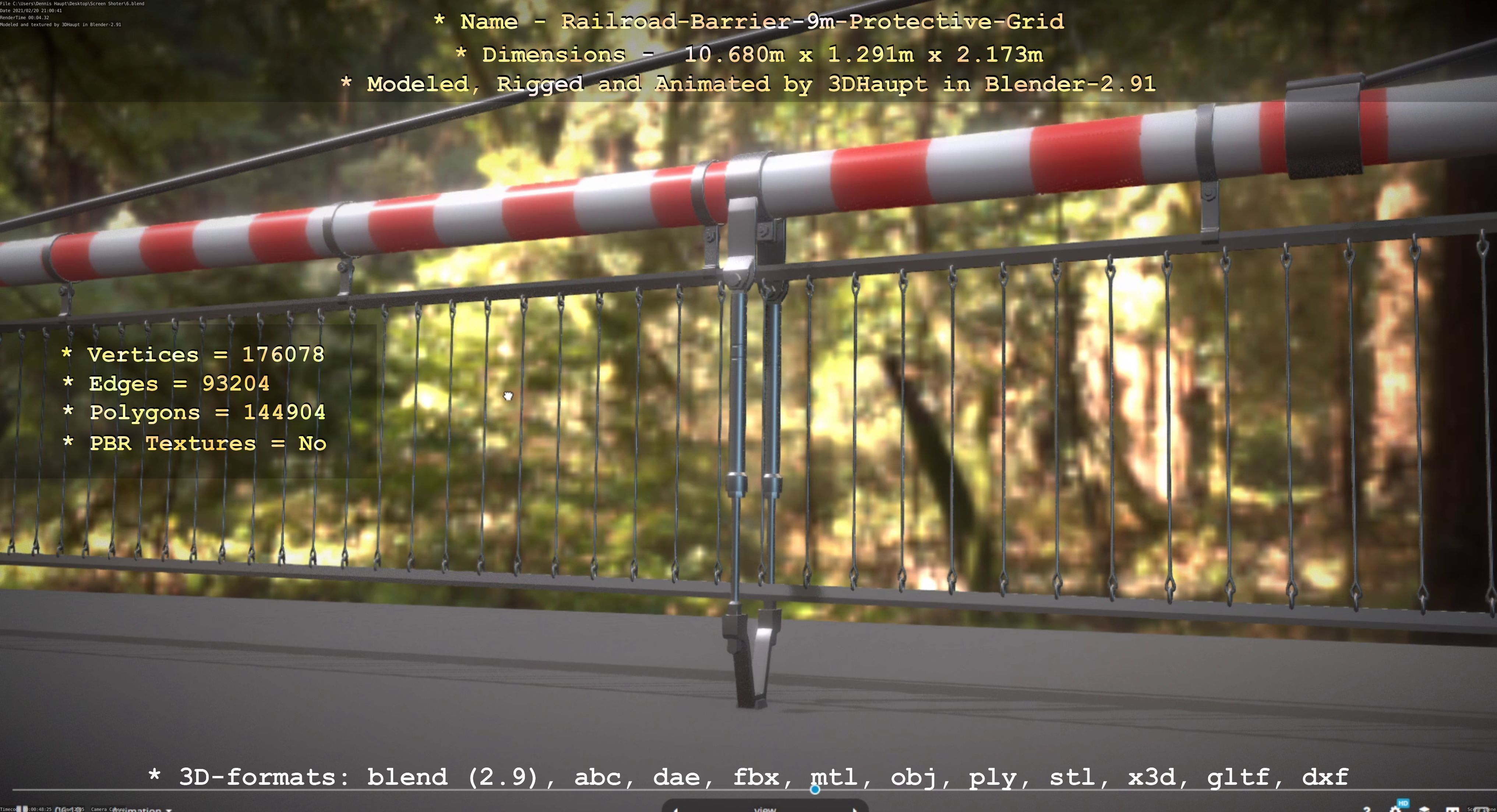 Railroad Barrier 9m with Protective Grid High and Low-Poly 3D Model Collection_36