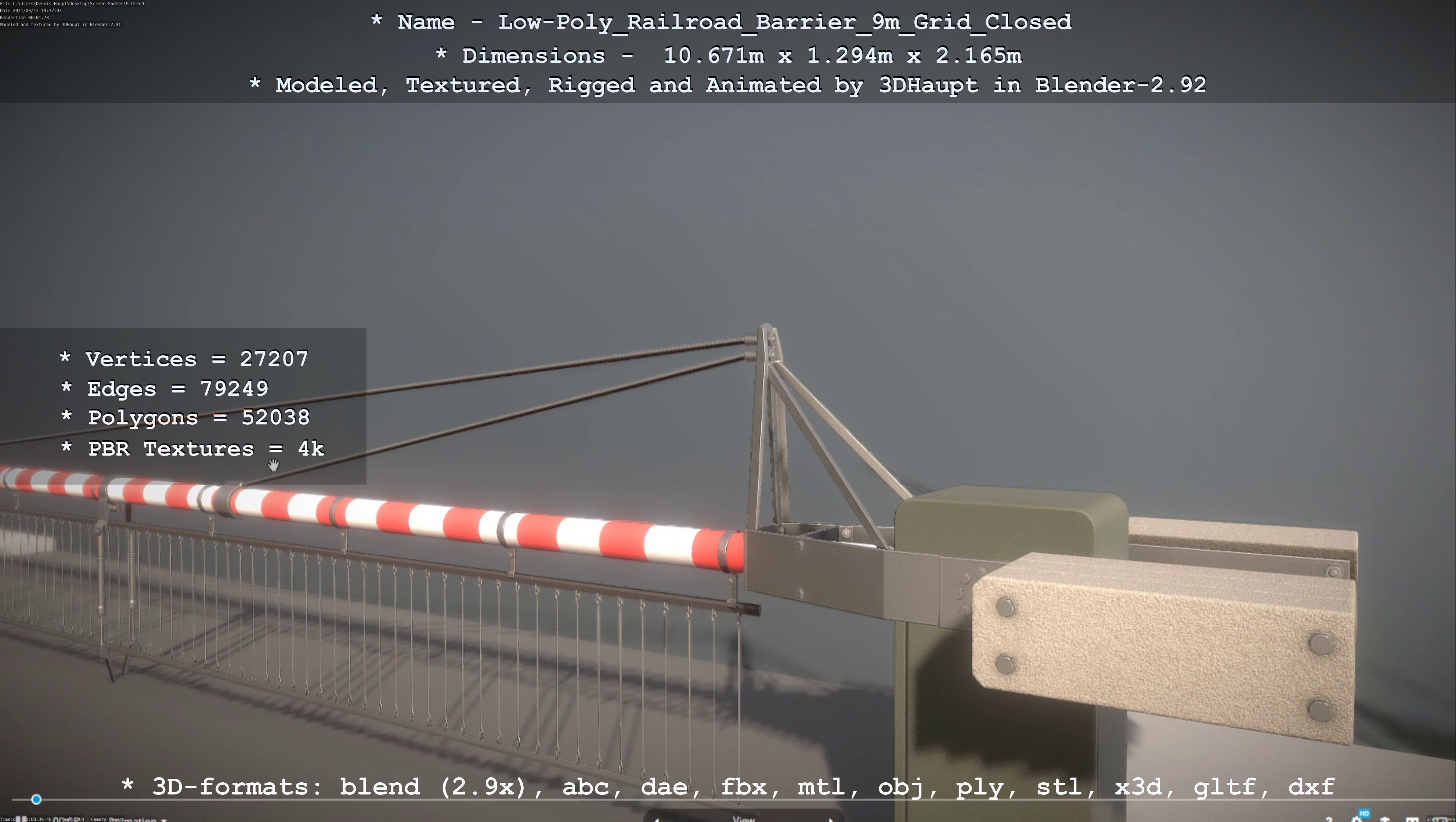 Railroad Barrier 9m with Protective Grid High and Low-Poly 3D Model Collection_26