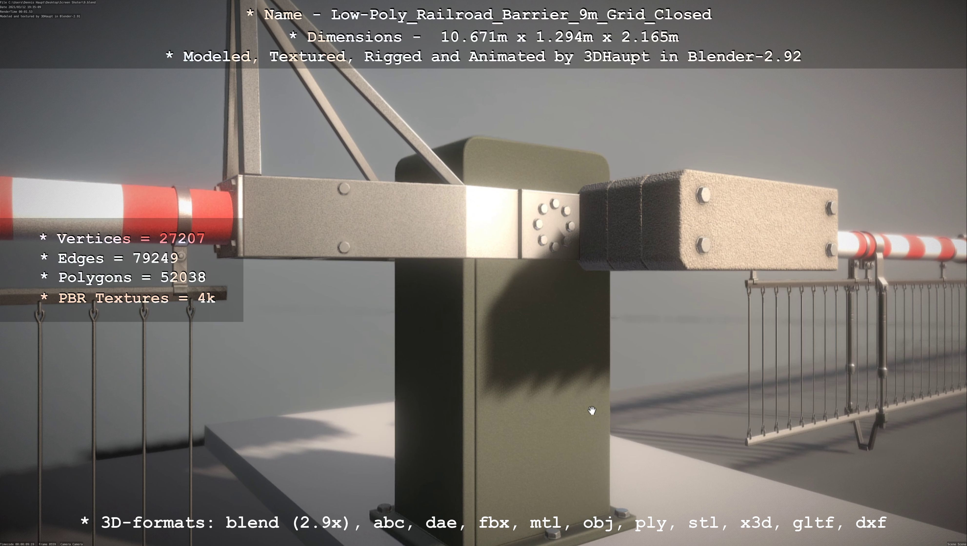 Railroad Barrier 9m with Protective Grid High and Low-Poly 3D Model Collection_12