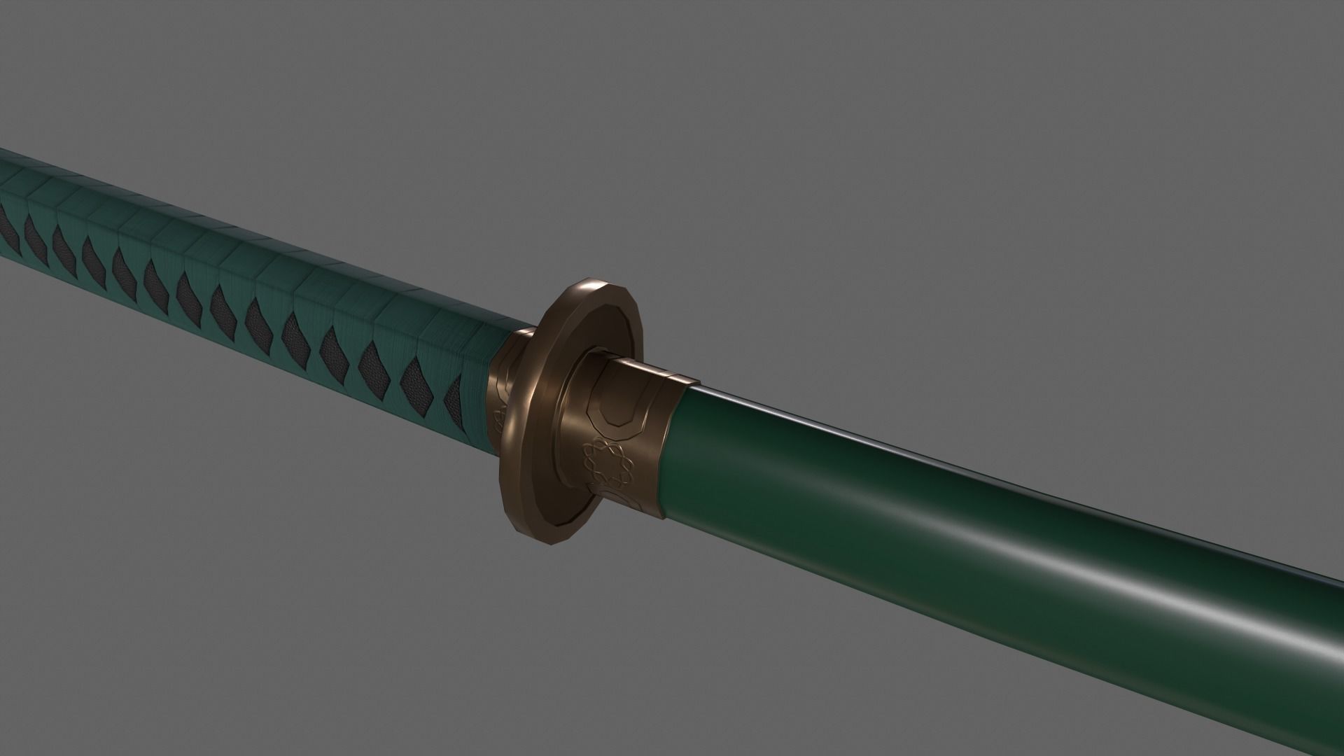 PBR Katana Japanese Sword Green V2 Low-poly 3D model_14