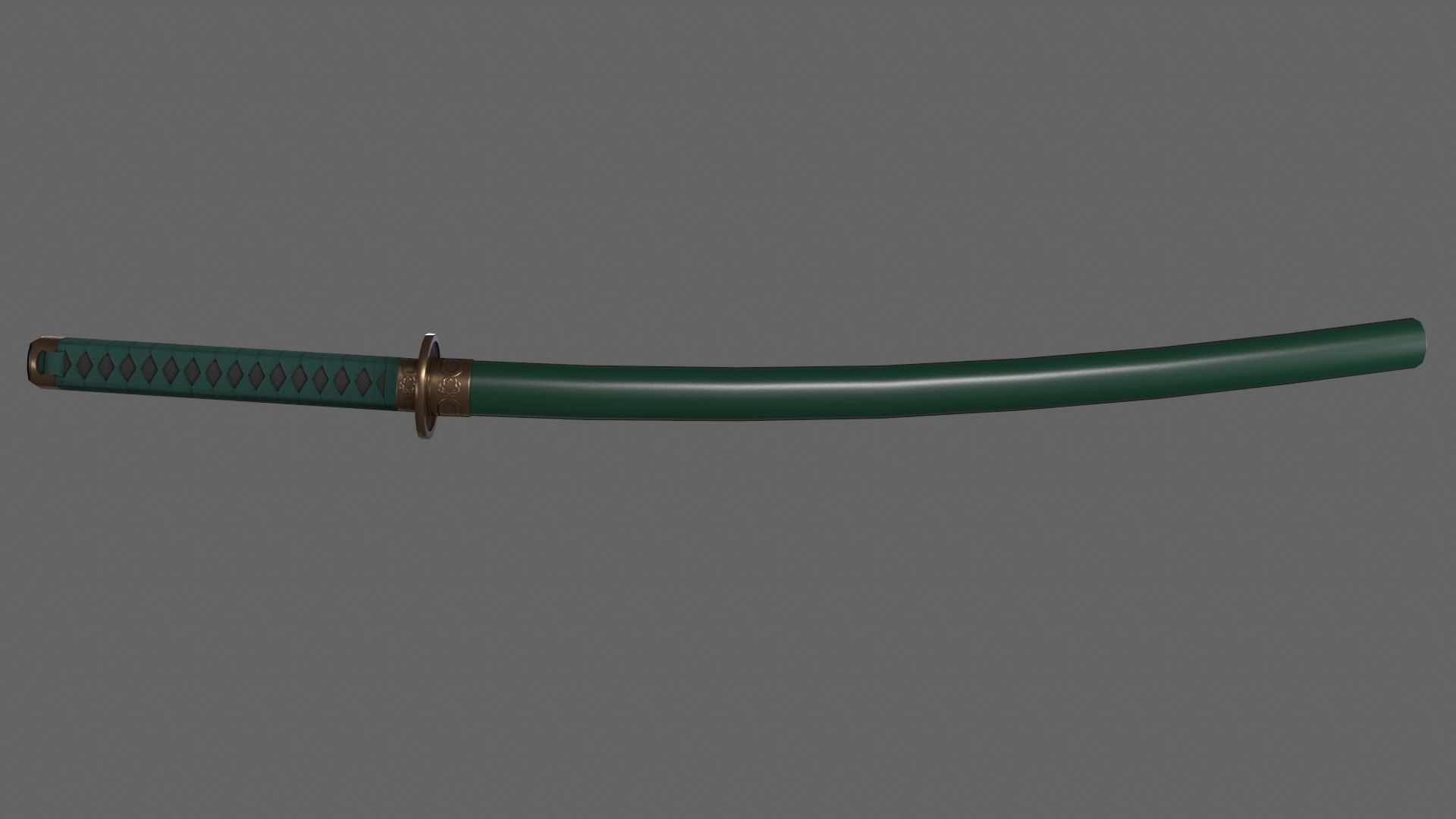 PBR Katana Japanese Sword Green V2 Low-poly 3D model_4