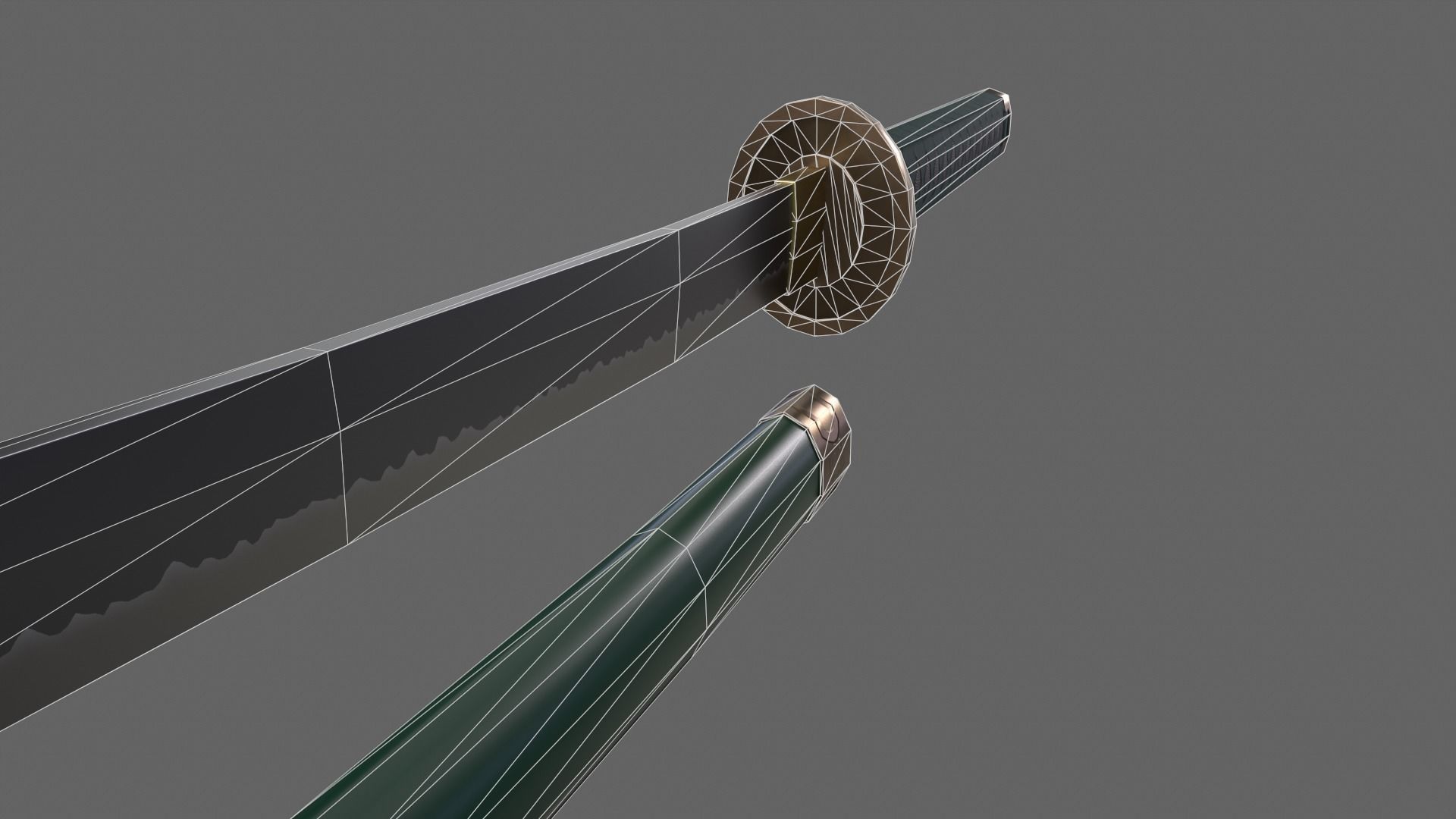 PBR Katana Japanese Sword Green V2 Low-poly 3D model_19