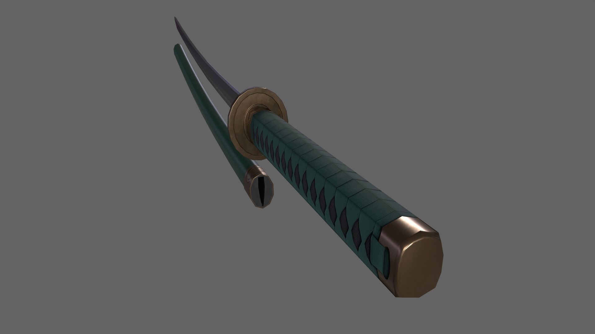 PBR Katana Japanese Sword Green V2 Low-poly 3D model_6