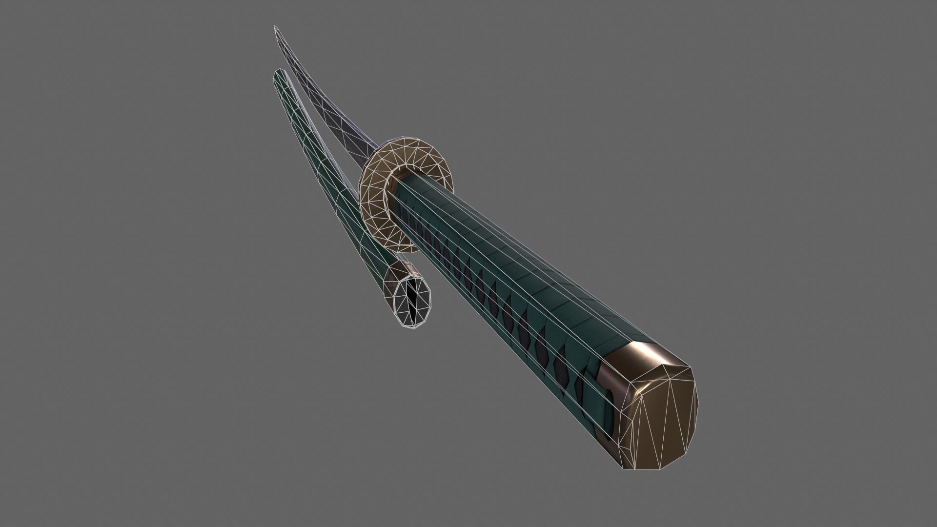 PBR Katana Japanese Sword Green V2 Low-poly 3D model_7