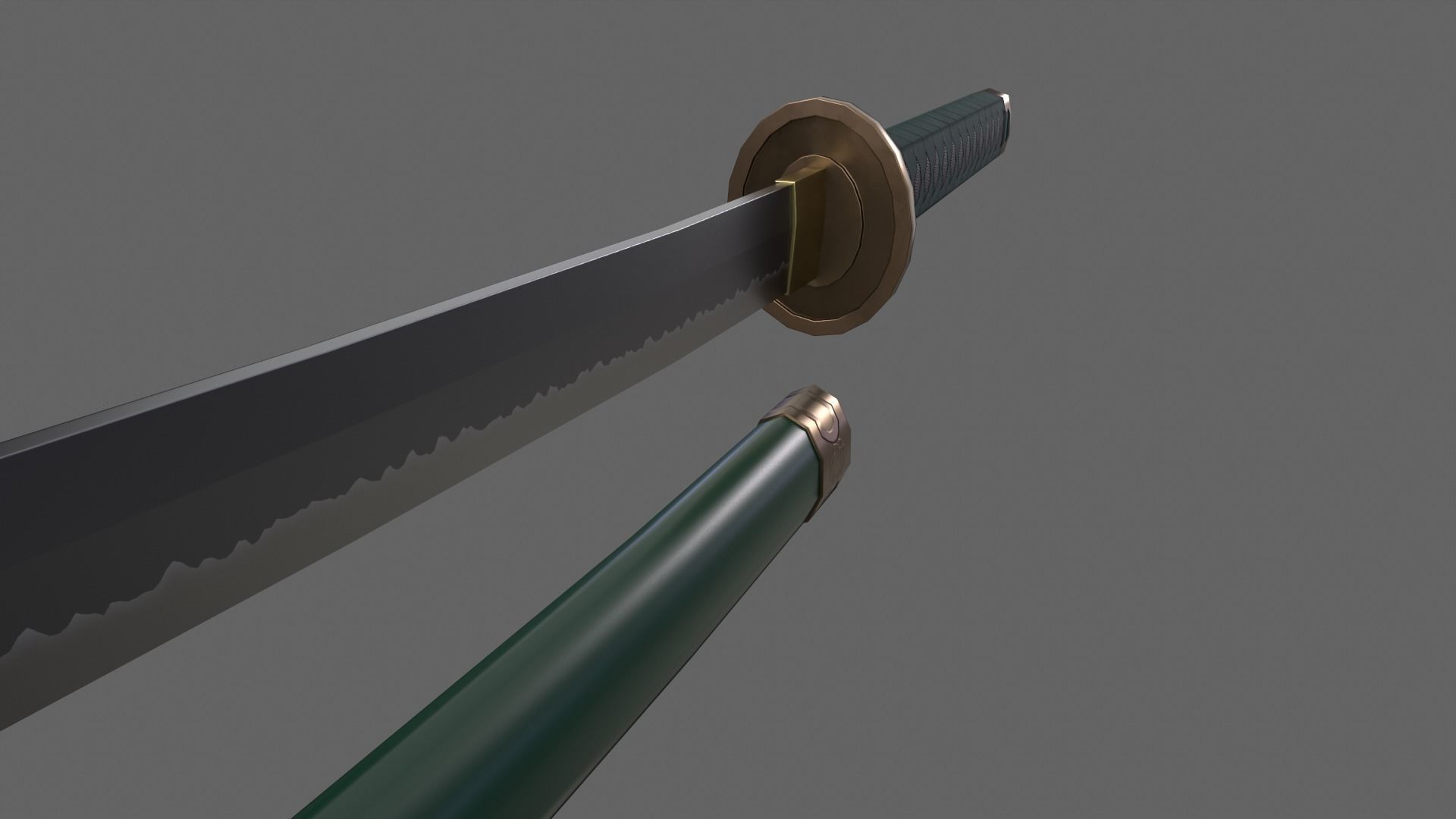 PBR Katana Japanese Sword Green V2 Low-poly 3D model_18