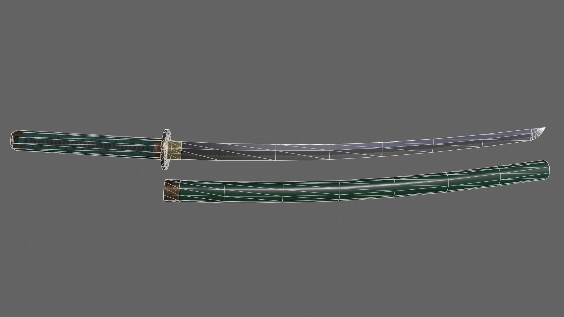 PBR Katana Japanese Sword Green V2 Low-poly 3D model_3