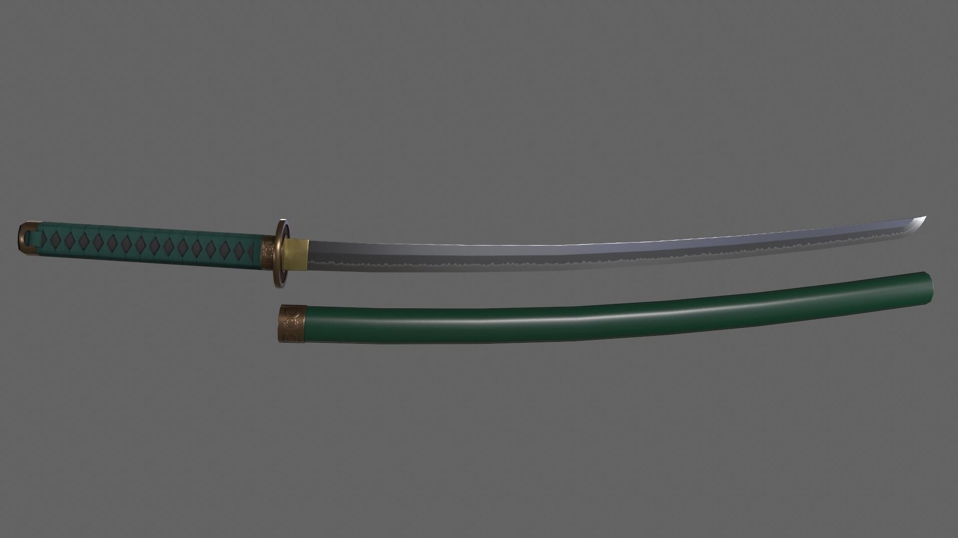 PBR Katana Japanese Sword Green V2 Low-poly 3D model_2