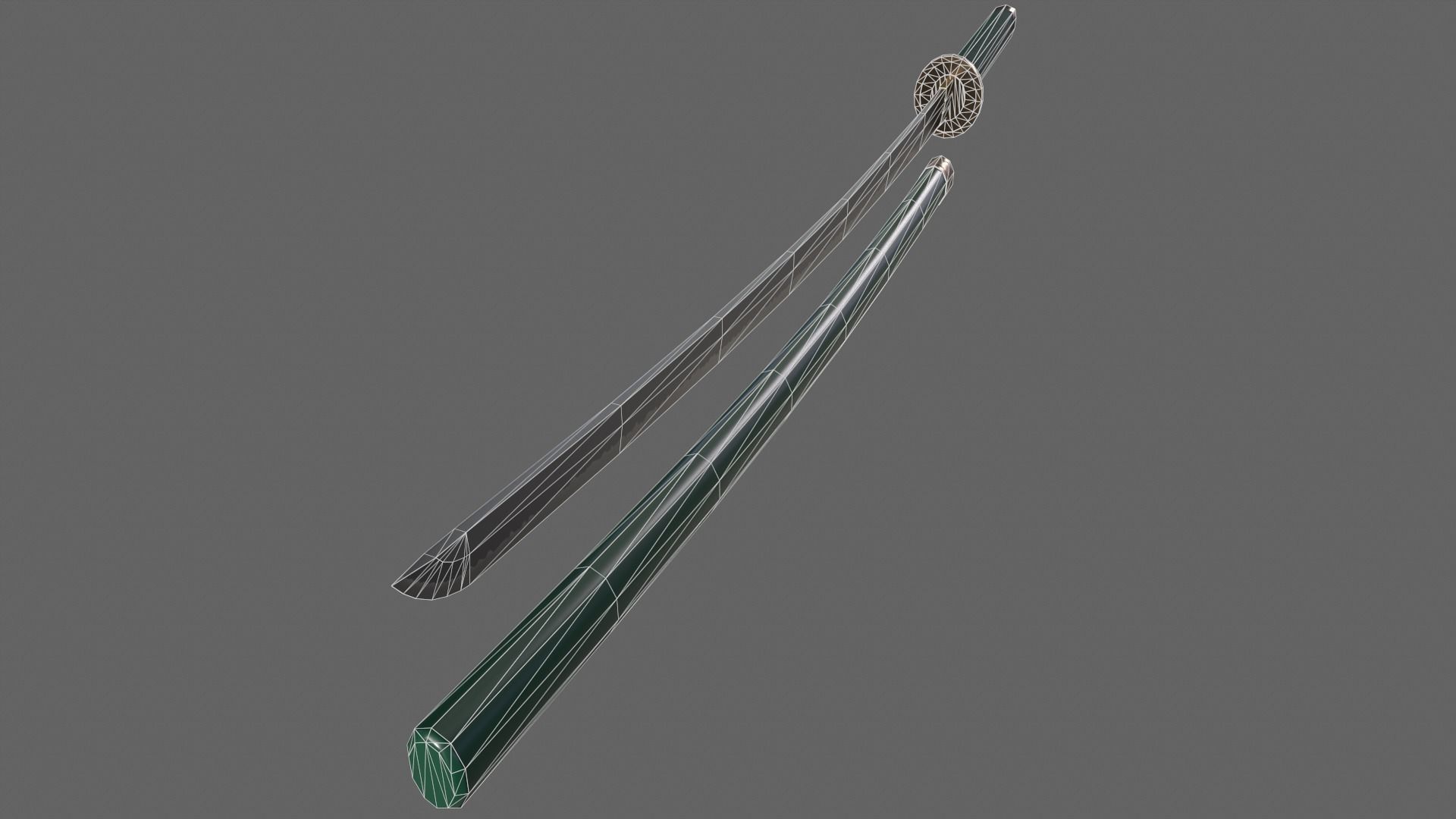 PBR Katana Japanese Sword Green V2 Low-poly 3D model_9