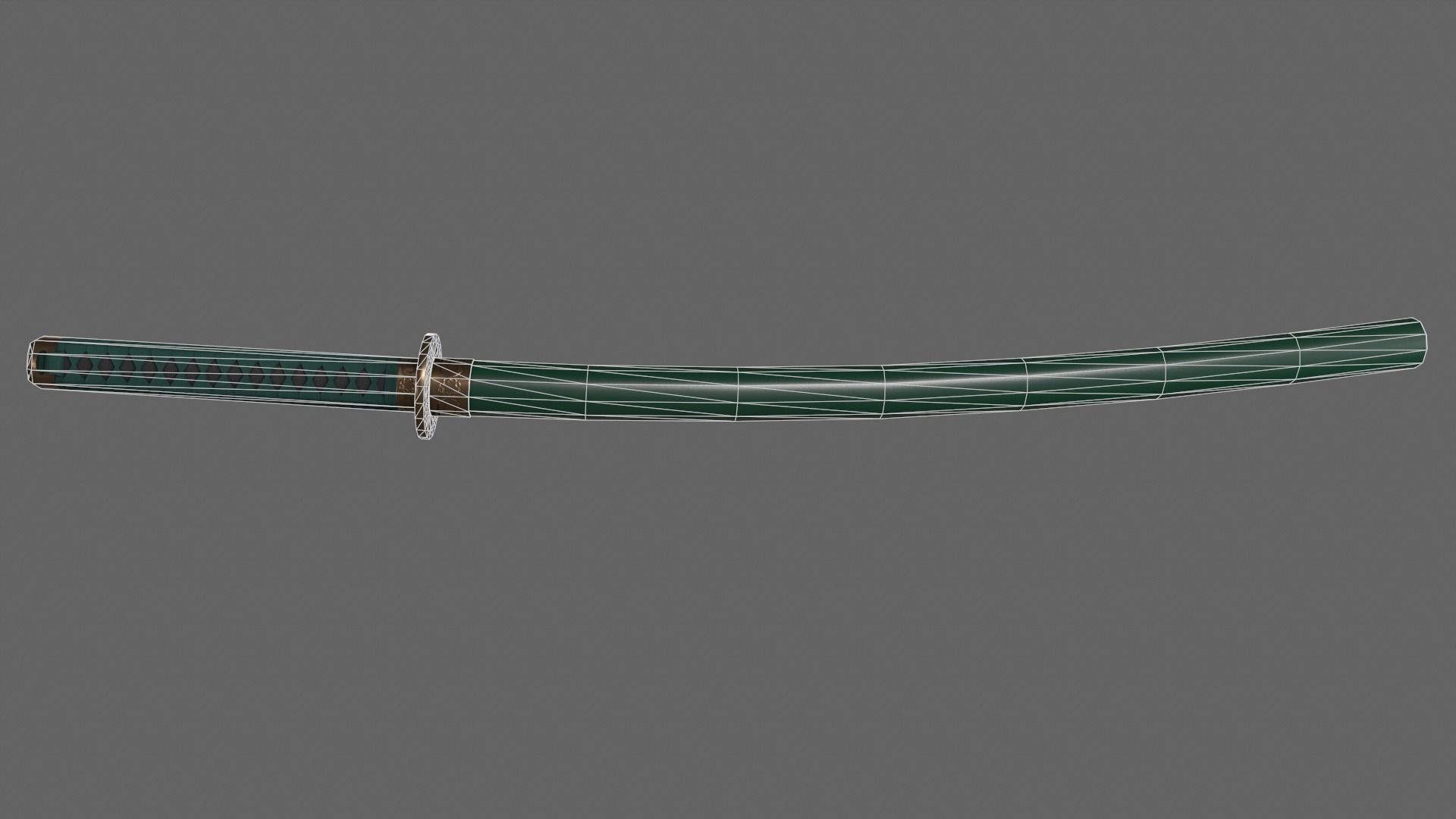 PBR Katana Japanese Sword Green V2 Low-poly 3D model_5