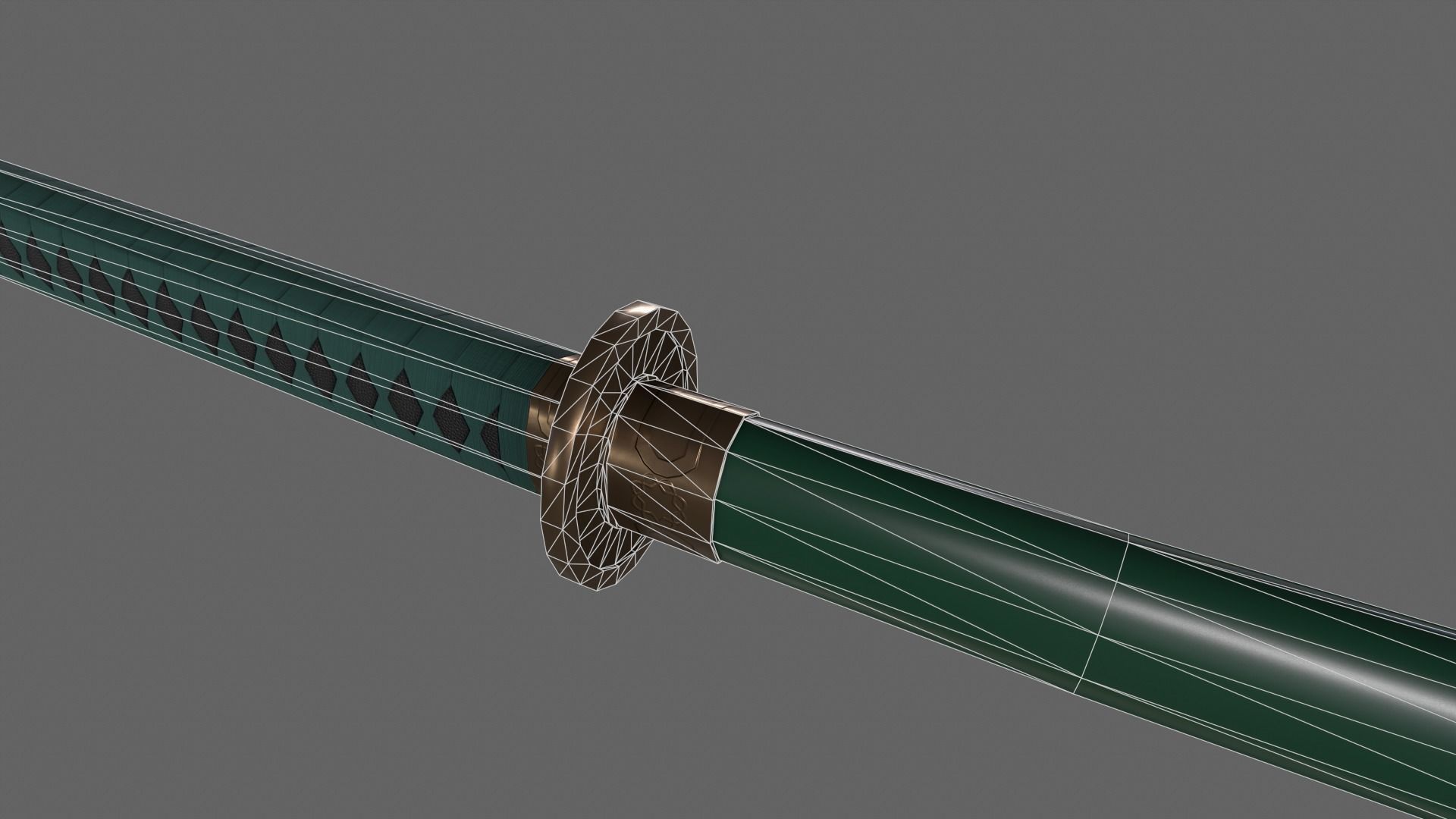 PBR Katana Japanese Sword Green V2 Low-poly 3D model_15