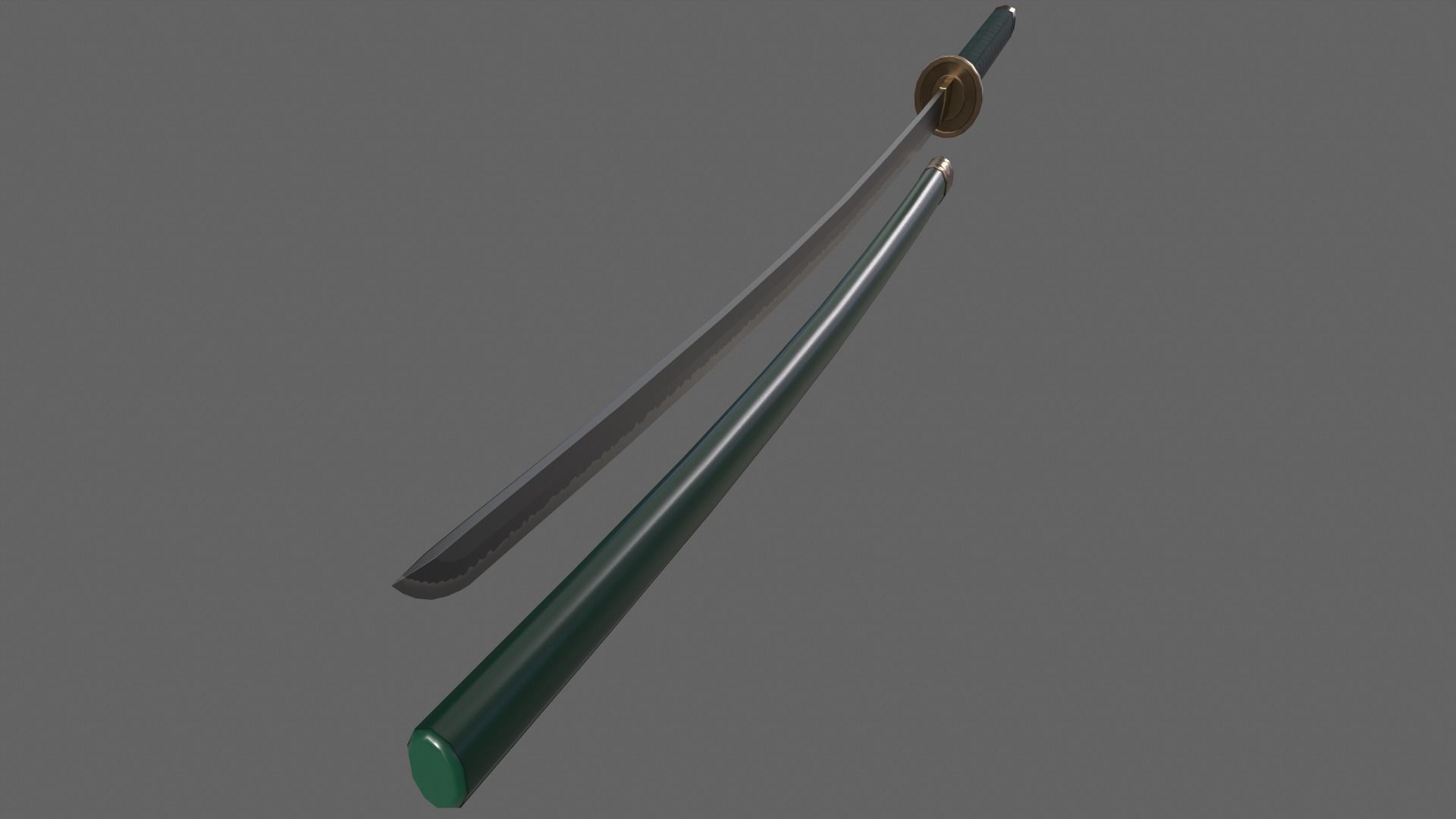 PBR Katana Japanese Sword Green V2 Low-poly 3D model_8