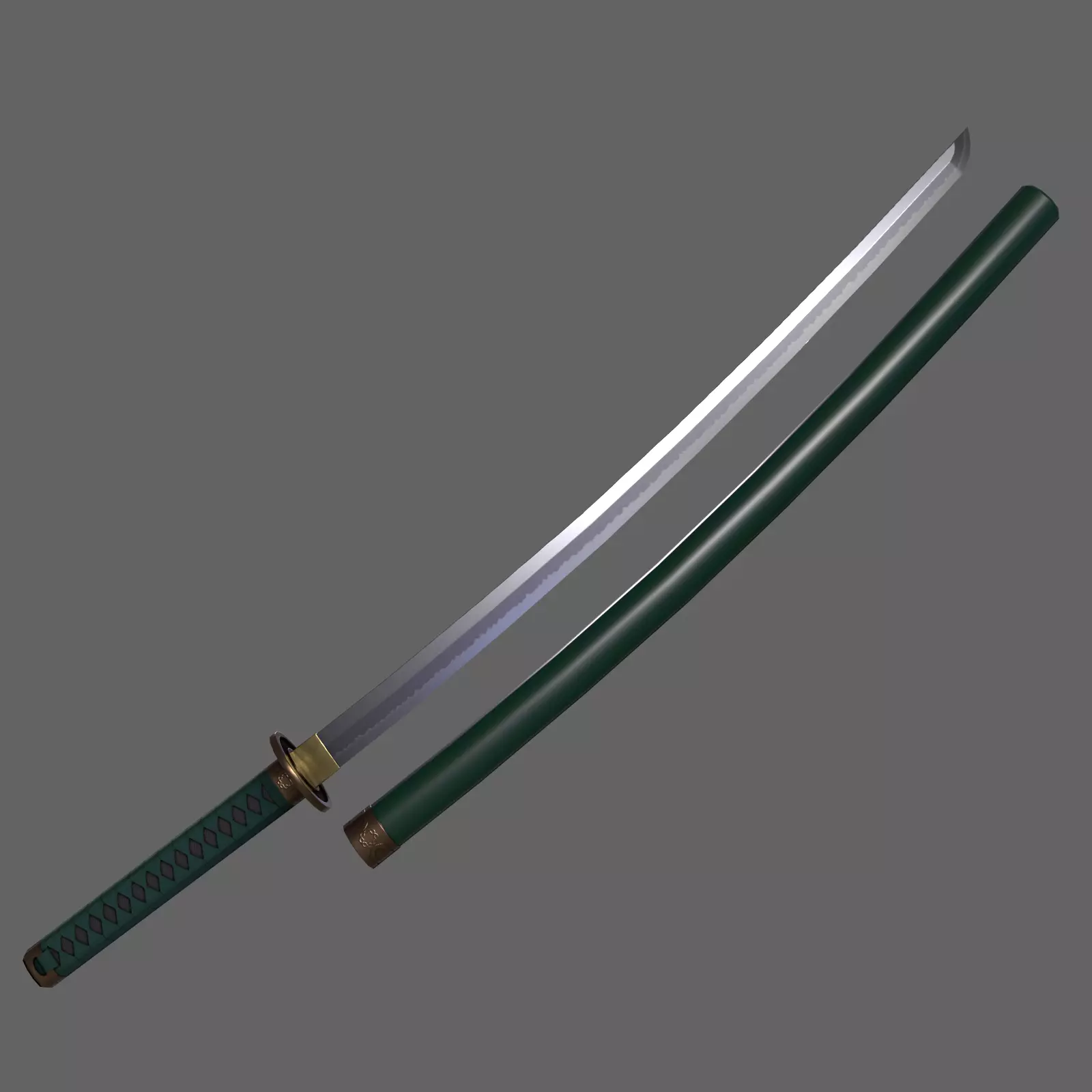 PBR Katana Japanese Sword Green V2 Low-poly 3D model_0