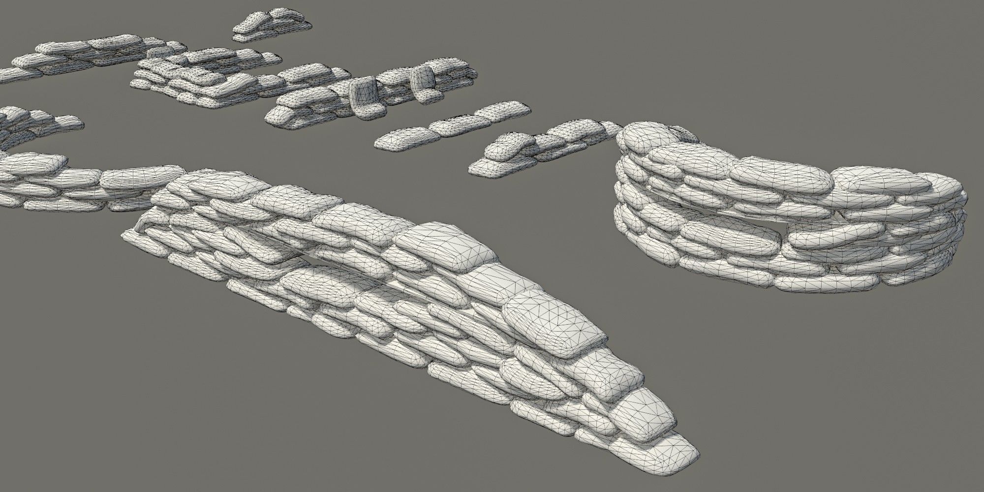 Sandbags Wall Kit  Low-poly 3D model_7