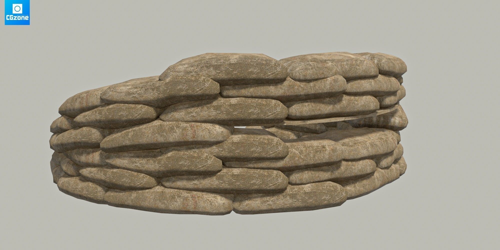 Sandbags Wall Kit  Low-poly 3D model_3