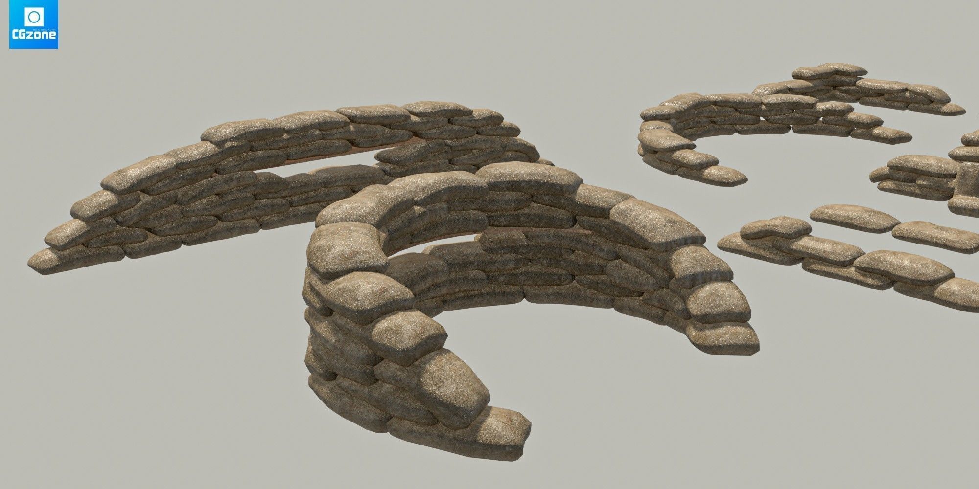 Sandbags Wall Kit  Low-poly 3D model_2