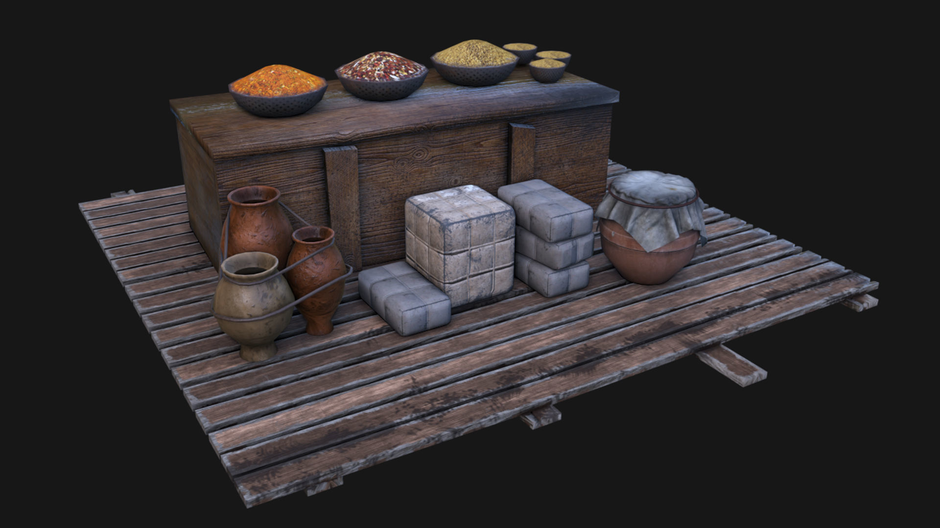 medieval market low poly 3d model Low-poly 3D model_2