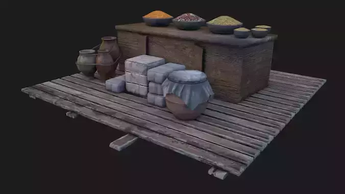 medieval market low poly 3d model