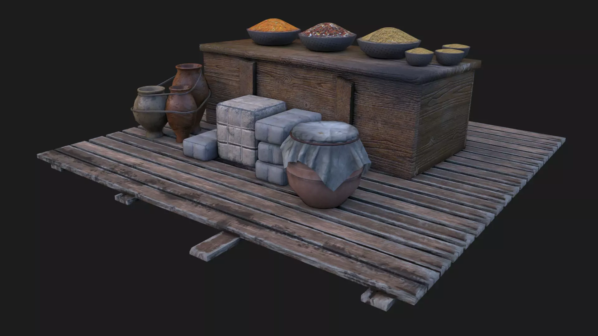 medieval market low poly 3d model Low-poly 3D model_0