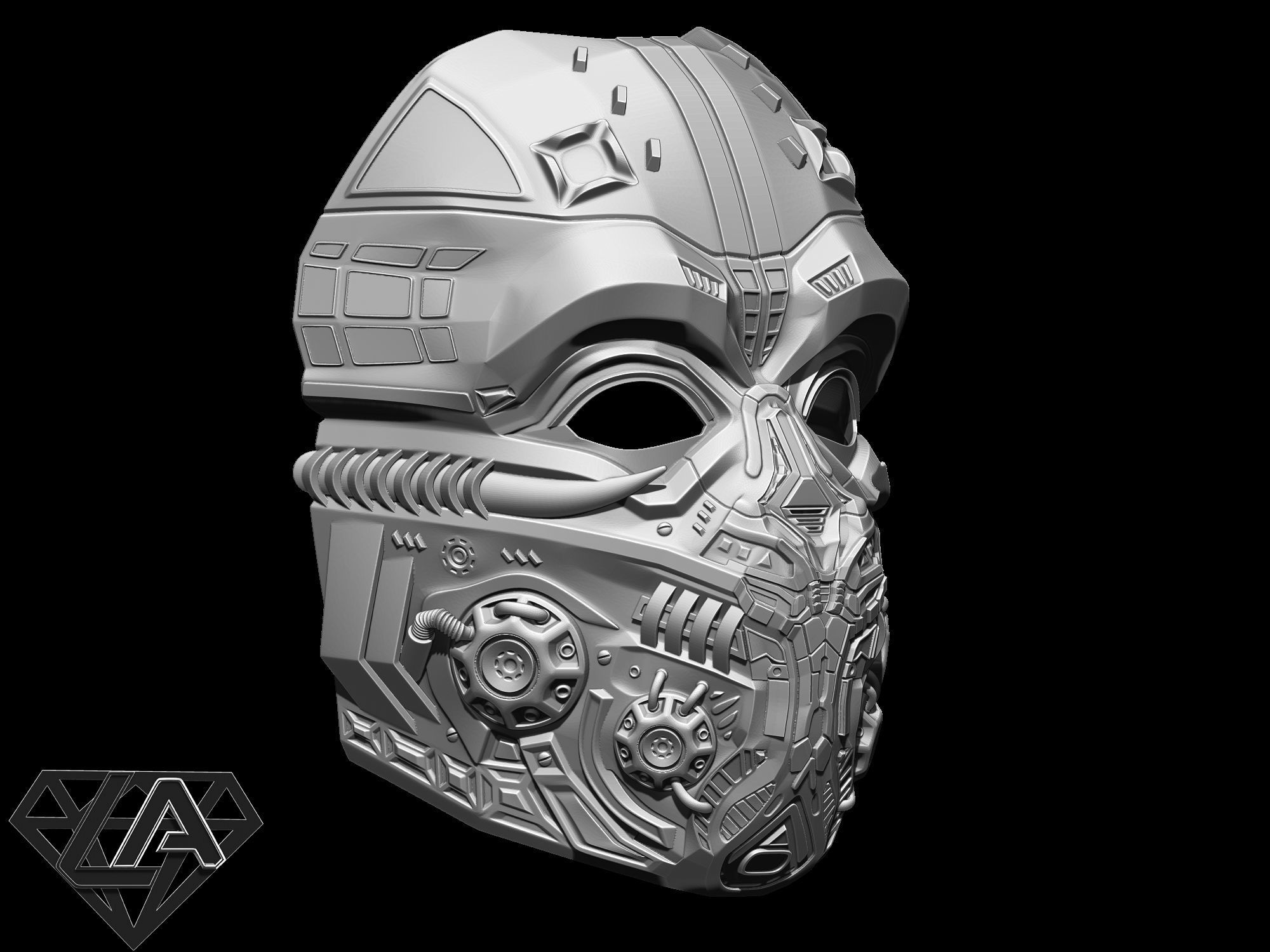 Cyber Invader SCI-FI Warrior custom mask 3D print model_4