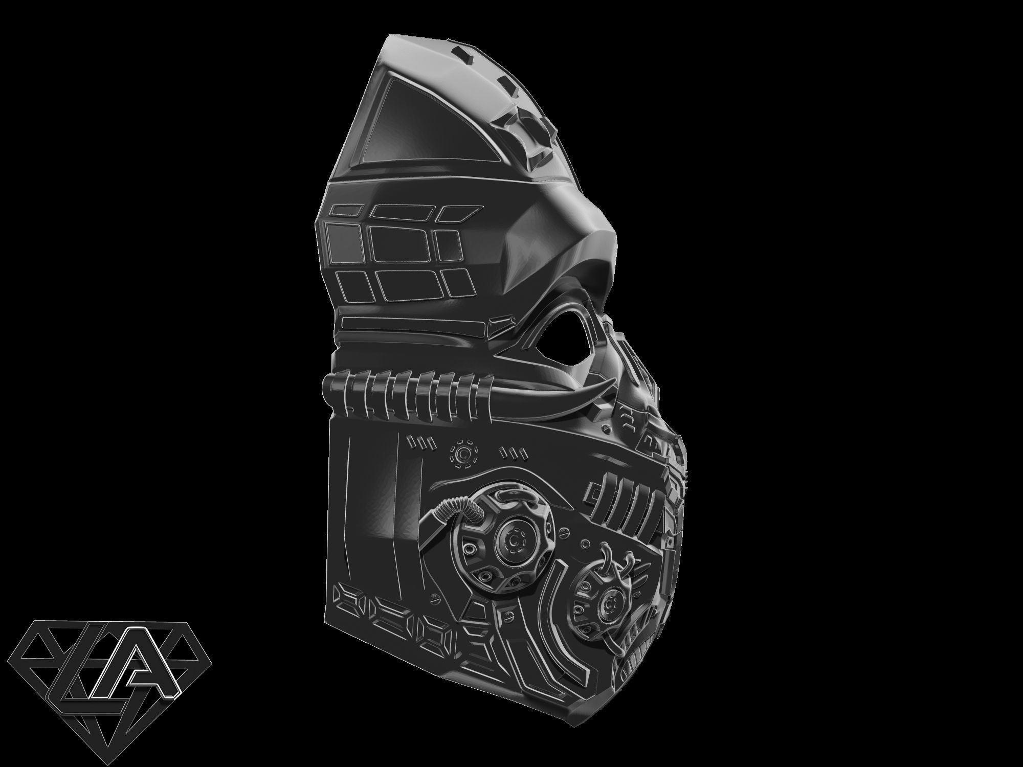 Cyber Invader SCI-FI Warrior custom mask 3D print model_7