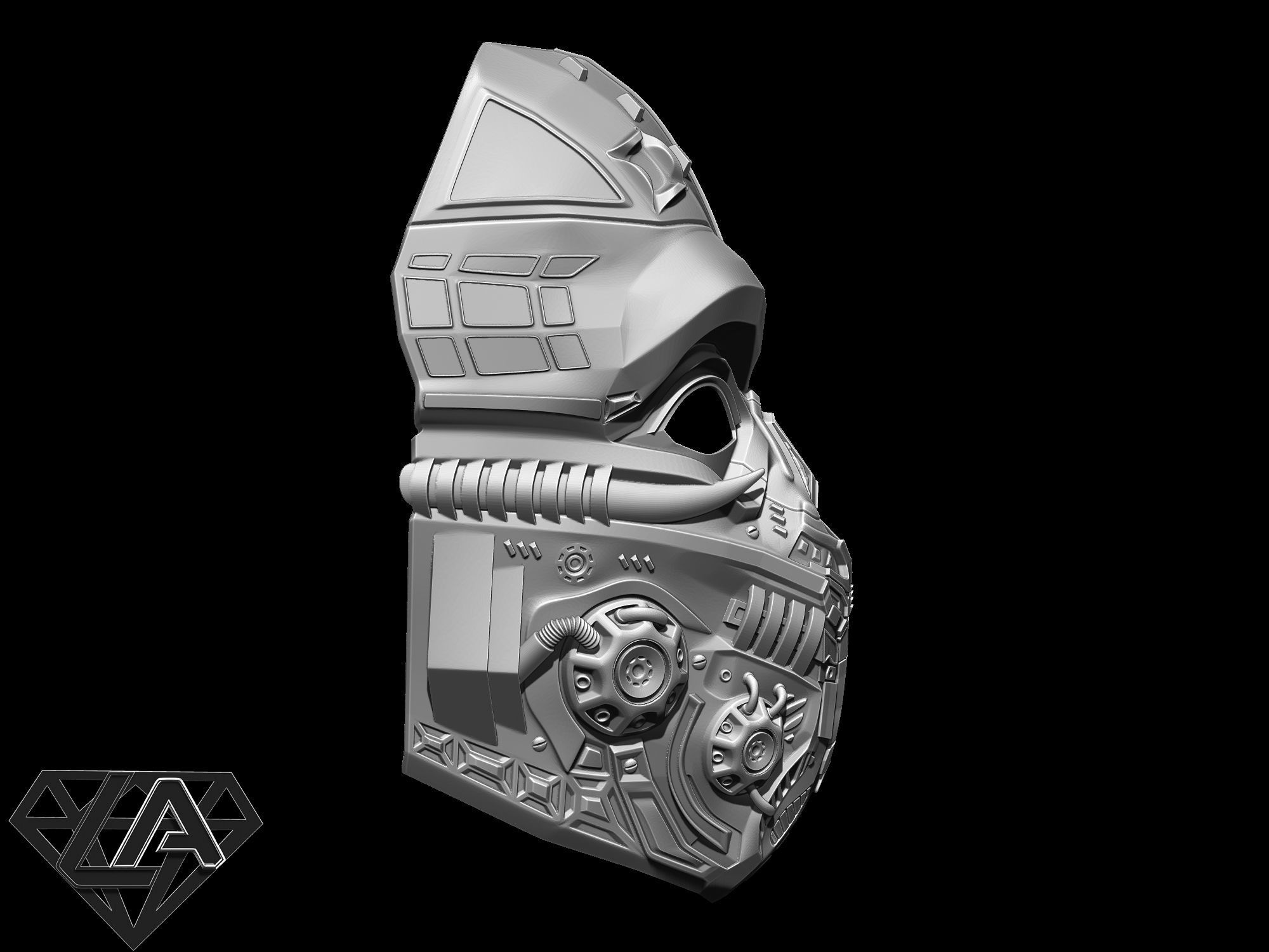Cyber Invader SCI-FI Warrior custom mask 3D print model_6