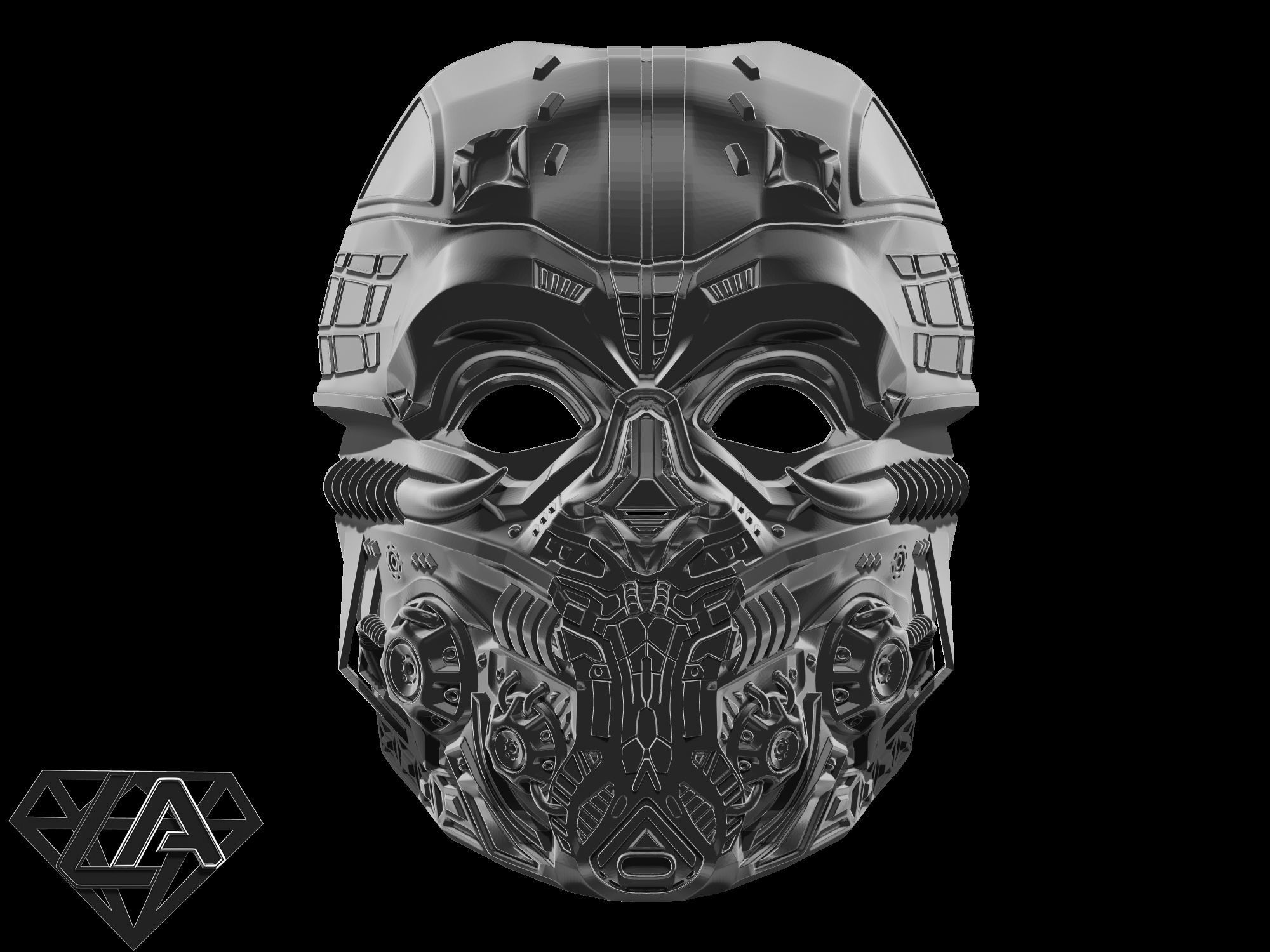 Cyber Invader SCI-FI Warrior custom mask 3D print model_3
