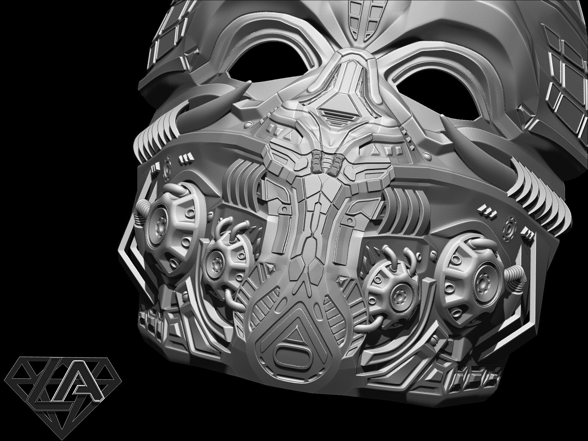 Cyber Invader SCI-FI Warrior custom mask 3D print model_10