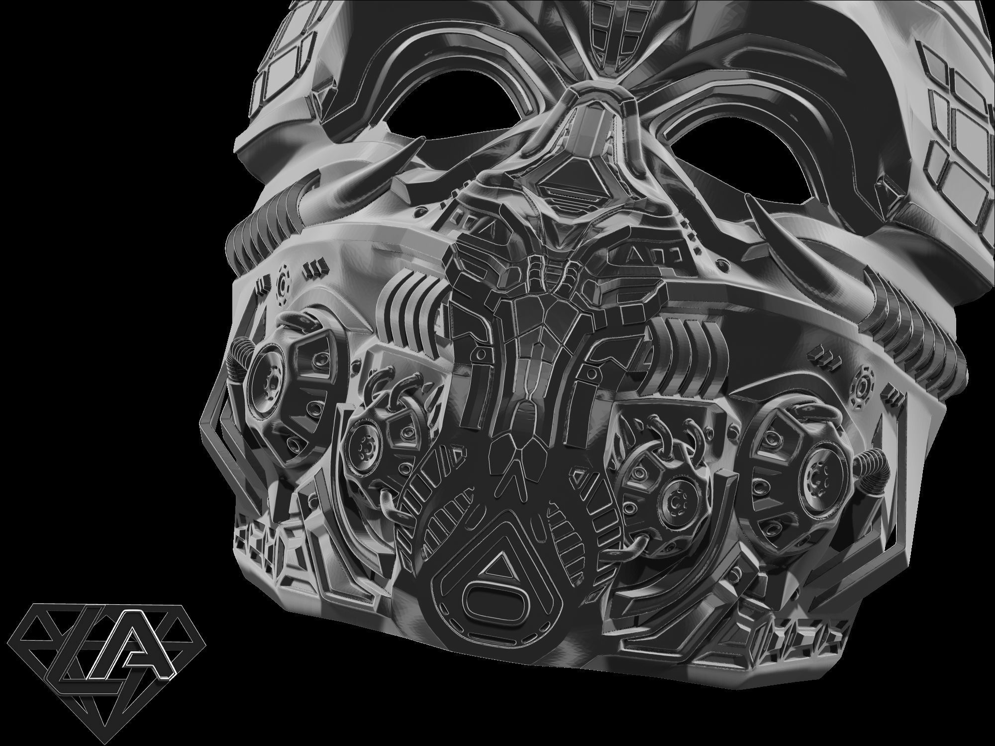Cyber Invader SCI-FI Warrior custom mask 3D print model_11