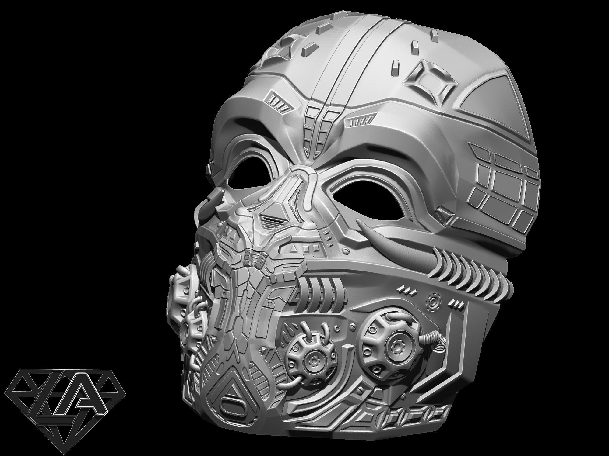 Cyber Invader SCI-FI Warrior custom mask 3D print model_8