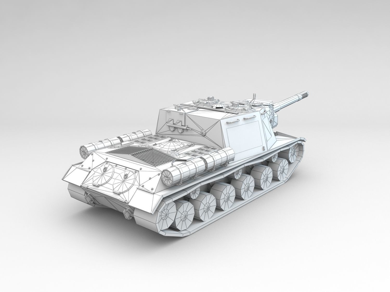 Low Poly ISU 152 self propelled gun Low-poly 3D model_9