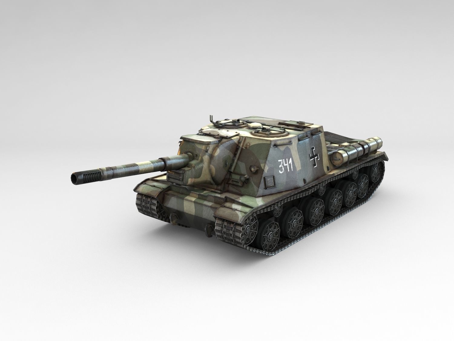 Low Poly ISU 152 self propelled gun Low-poly 3D model_5