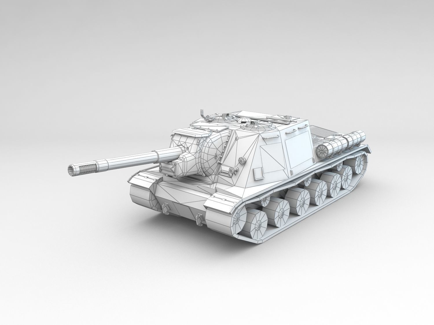 Low Poly ISU 152 self propelled gun Low-poly 3D model_4