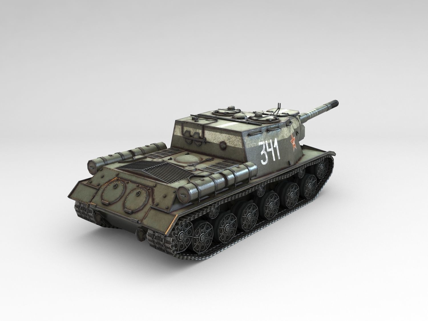 Low Poly ISU 152 self propelled gun Low-poly 3D model_8